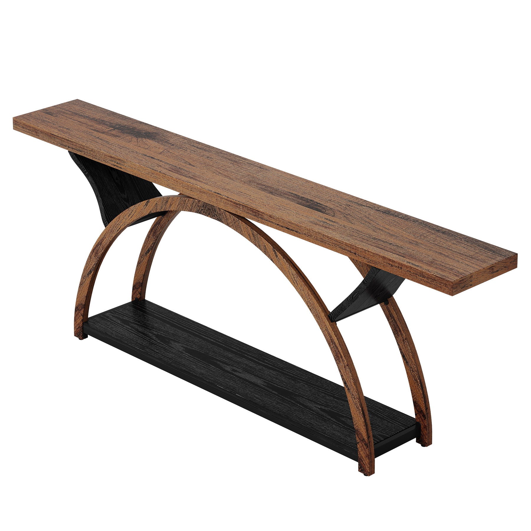 Console Table With 2 Tier Storage And Half Moon Frame For Hallway - Brown / Black