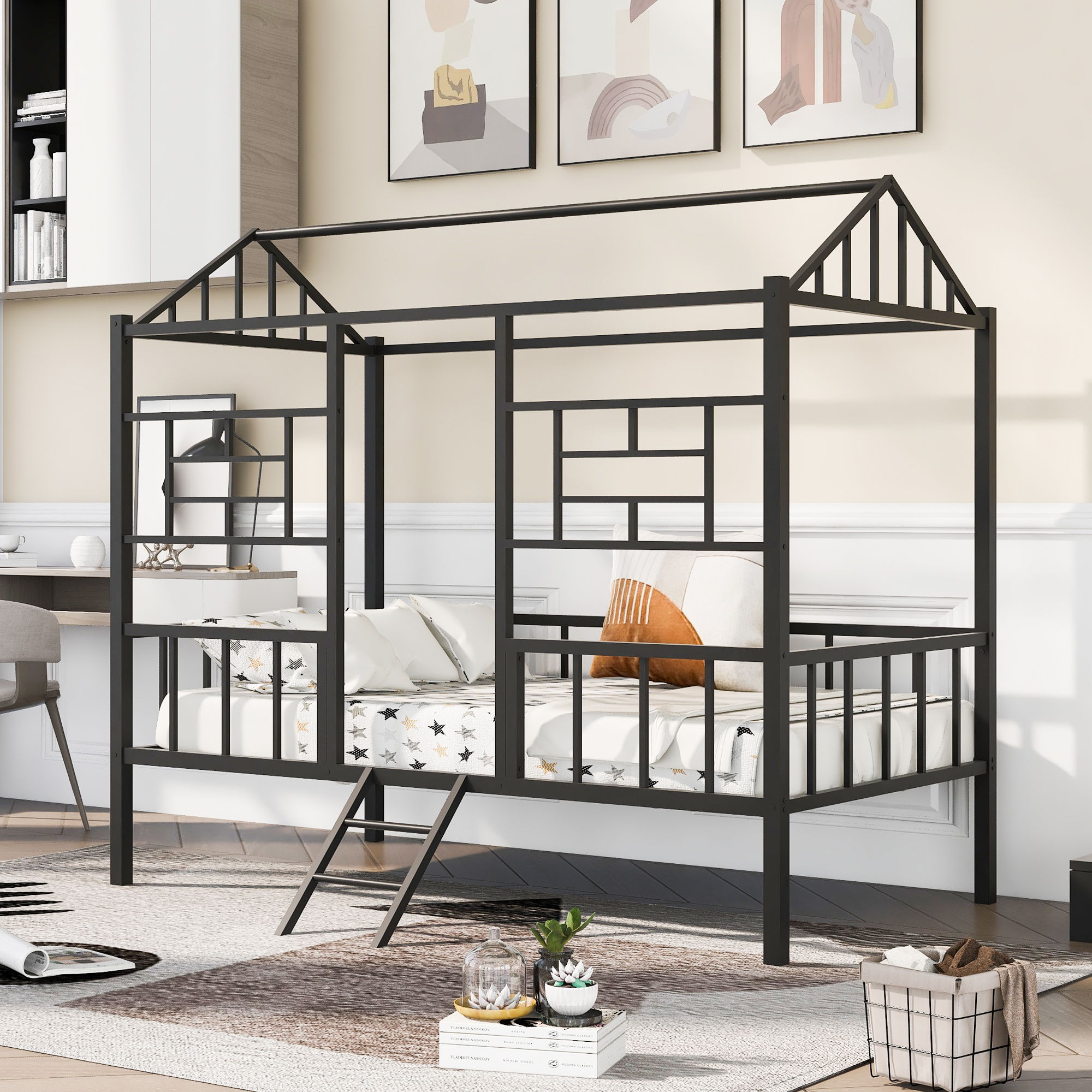 House Bed Frame With Slatted Support, No Box Spring Needed