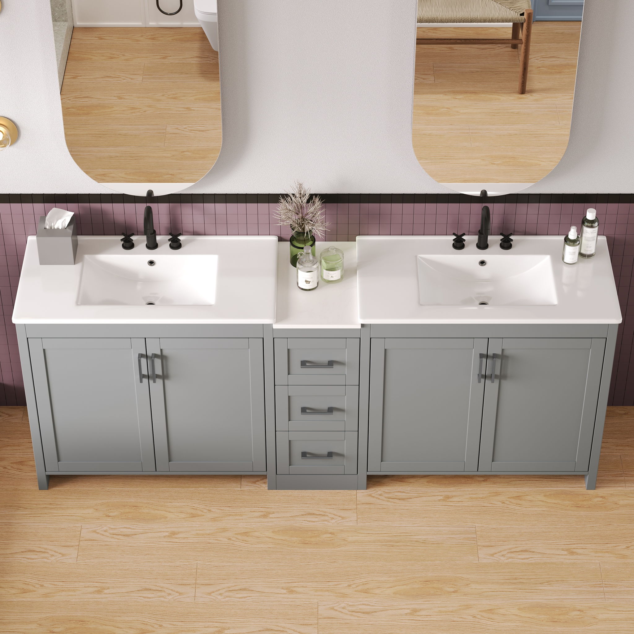 Double Sink Bathroom Vanity With Quartz Countertop