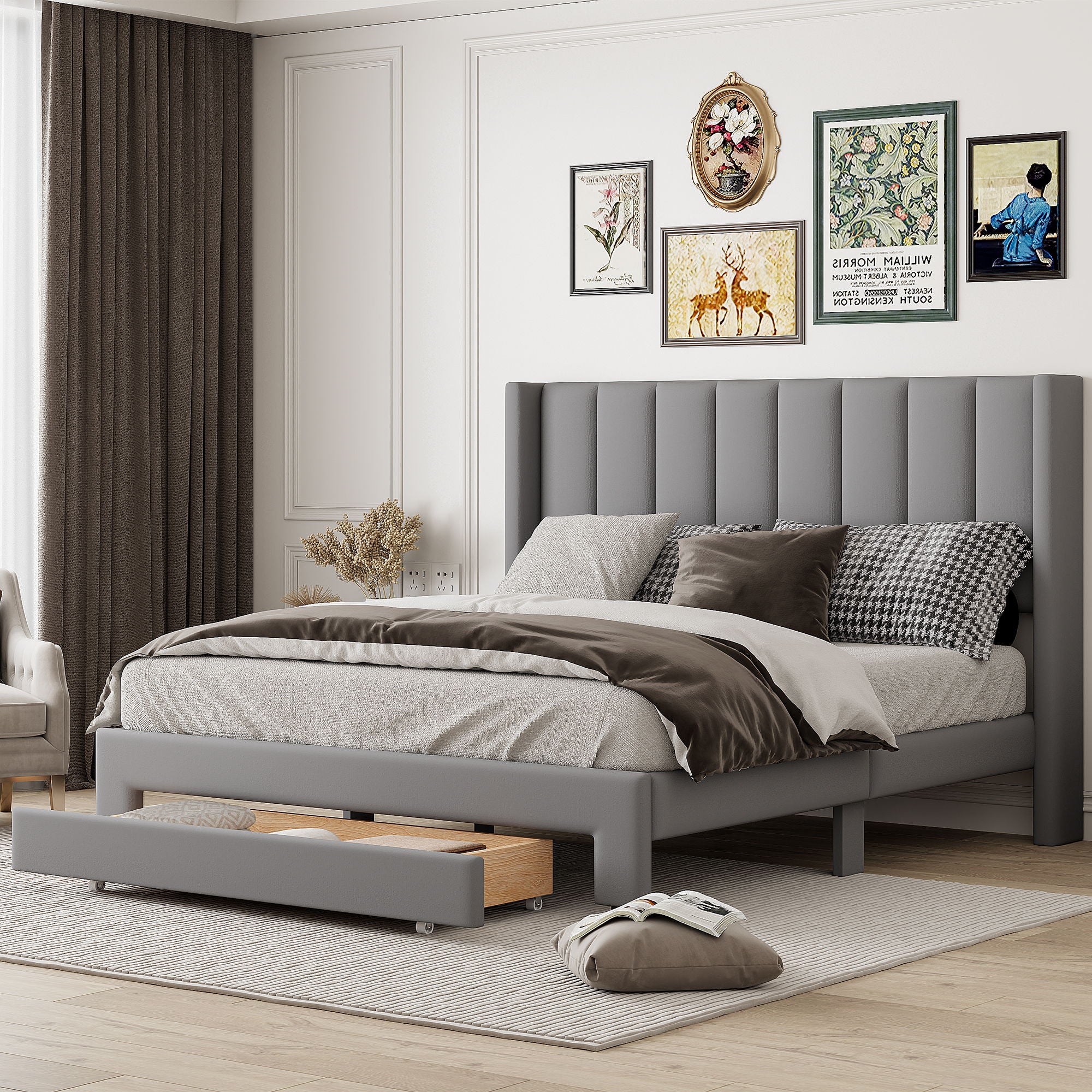Storage Elegant Upholstered Platform Bed With Drawer