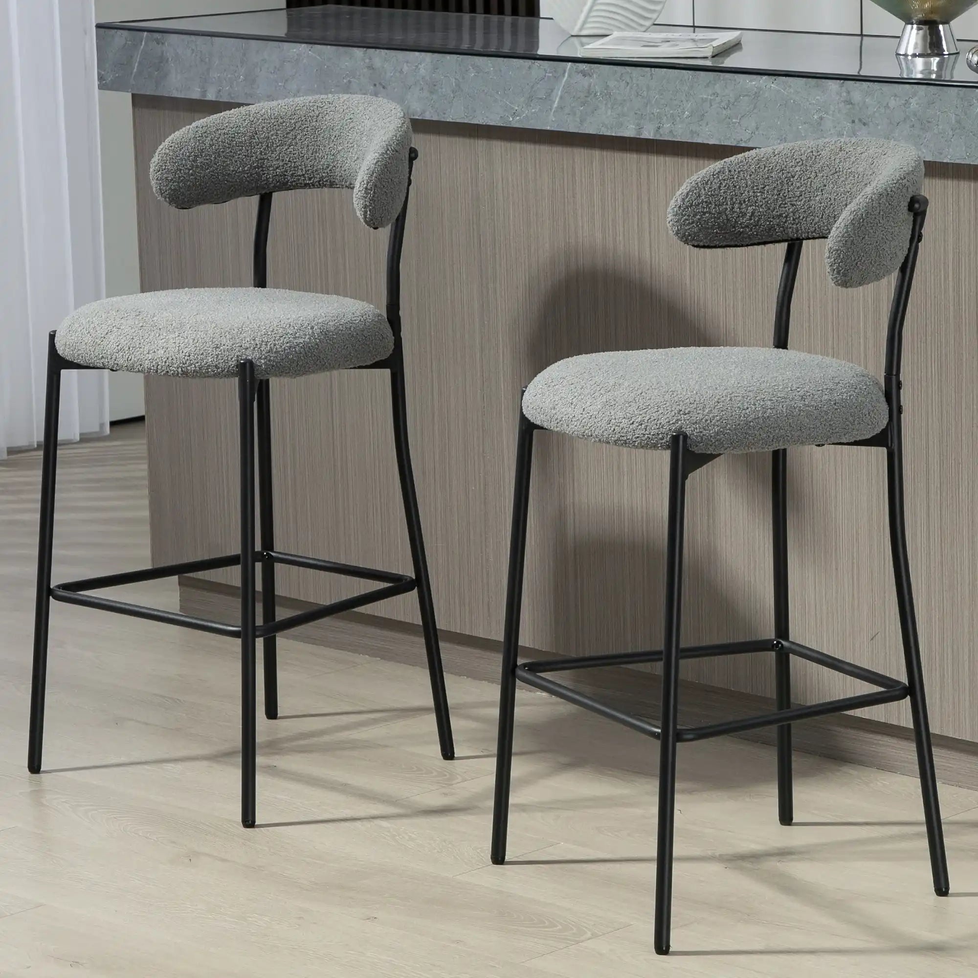 Tessa Modern Grey Boucle Stool - Best Buy Furniture