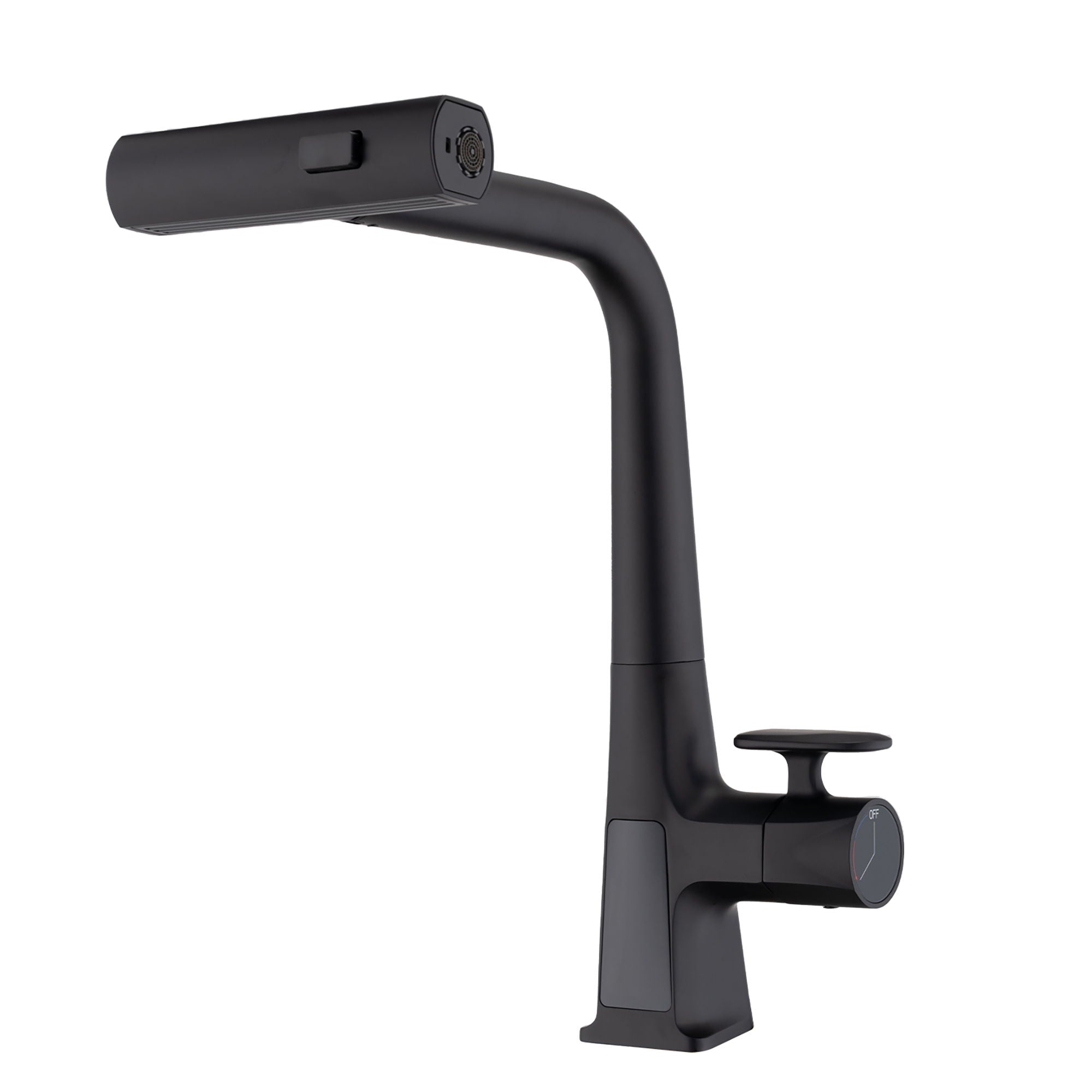 Modern Waterfall Kitchen Faucet With Temperature Display And Pull Down Sprayer, Zinc Construction - Matte Black