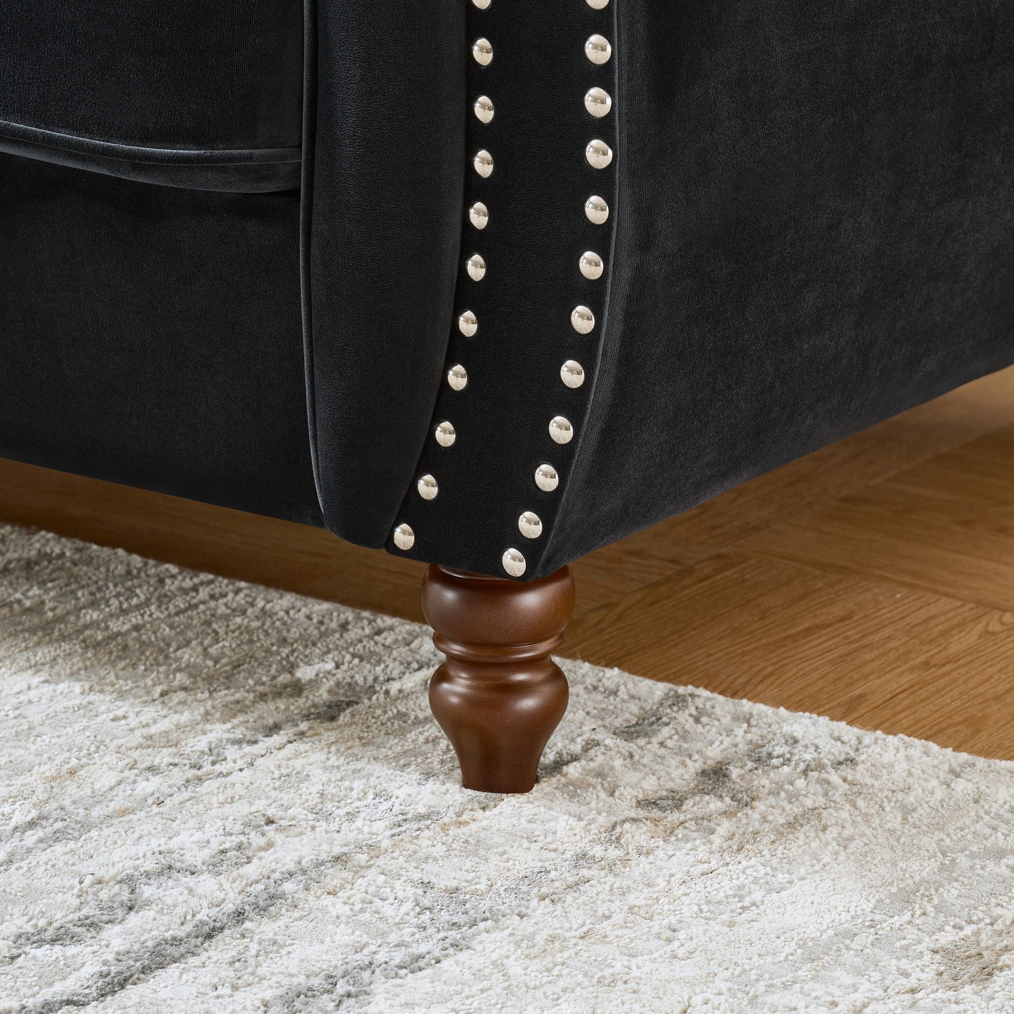 Chesterfield Velvet Upholstery Fabric Sofa With Roll Armrest & Nailhead