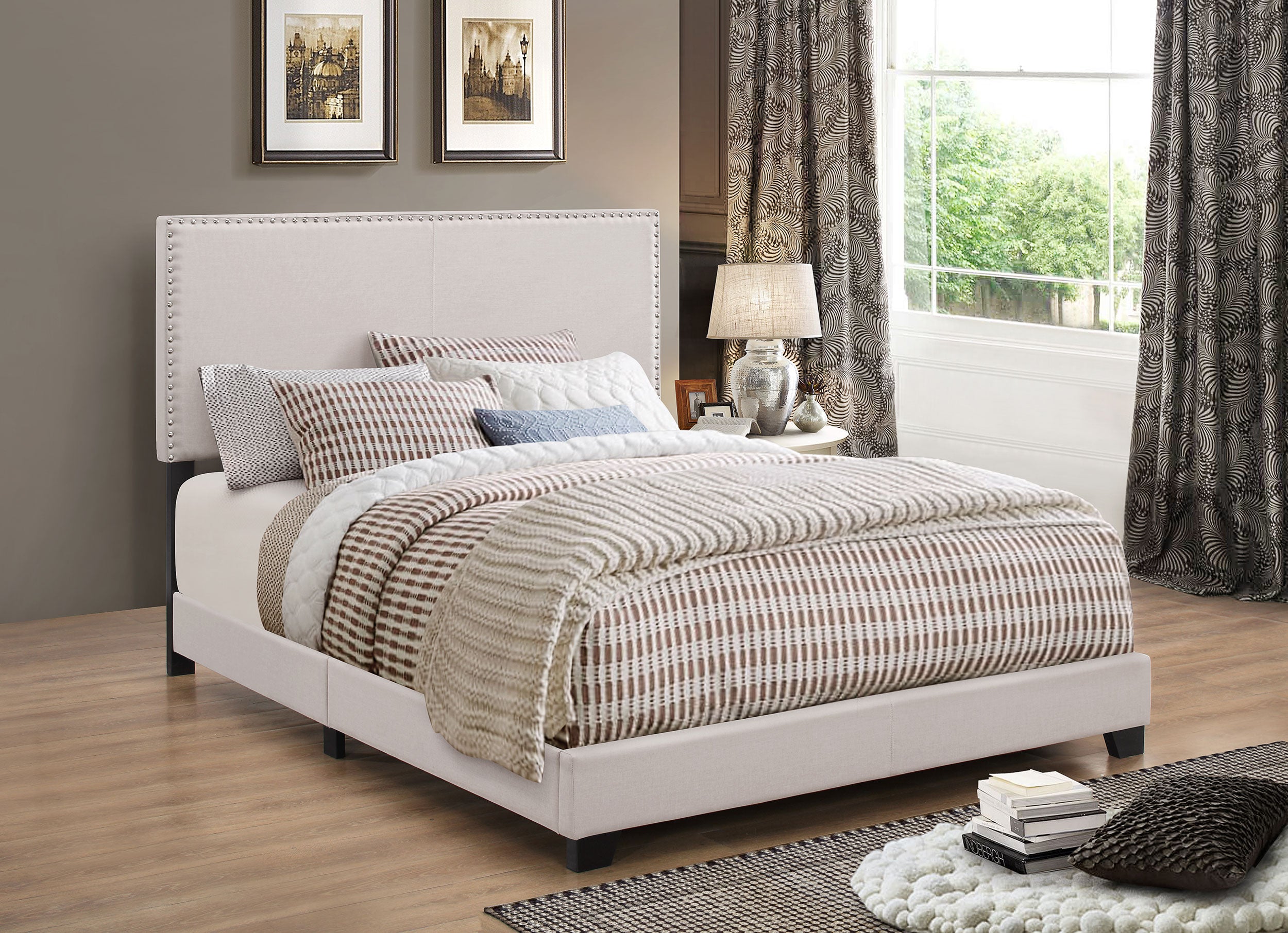 Boyd Upholstered Queen Panel Bed Ivory-CoasterEveryday
