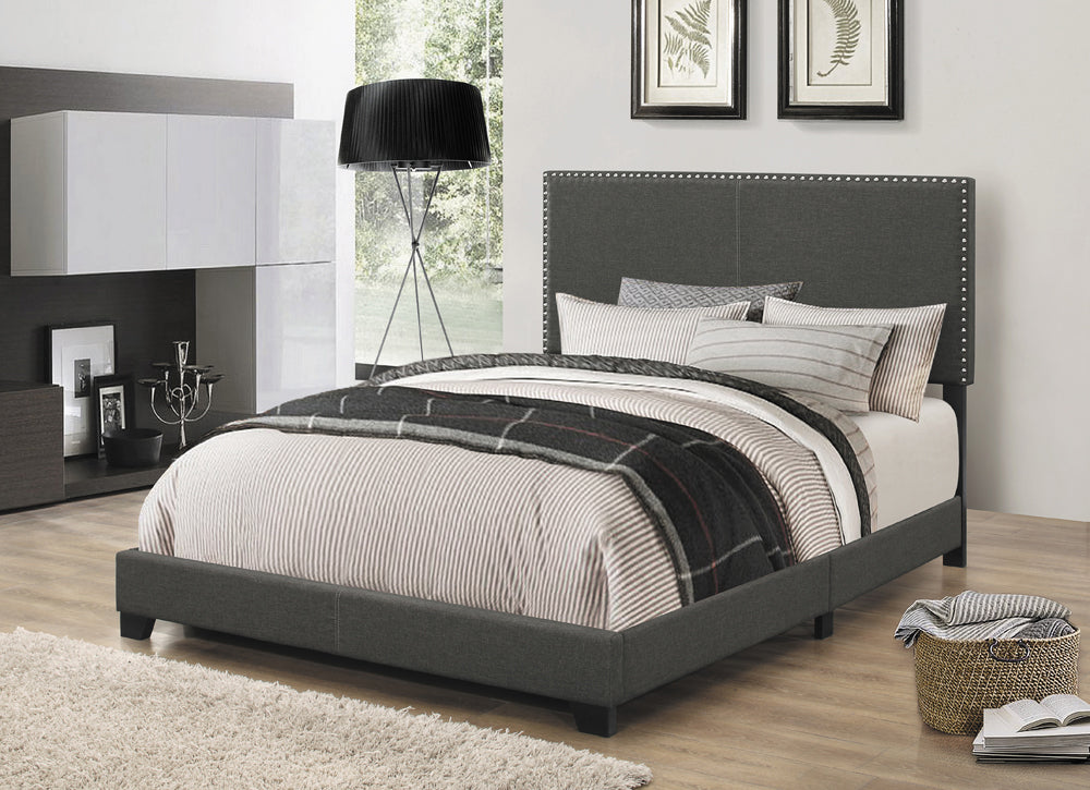 Boyd Upholstered Queen Panel Bed Charcoal-CoasterEveryday