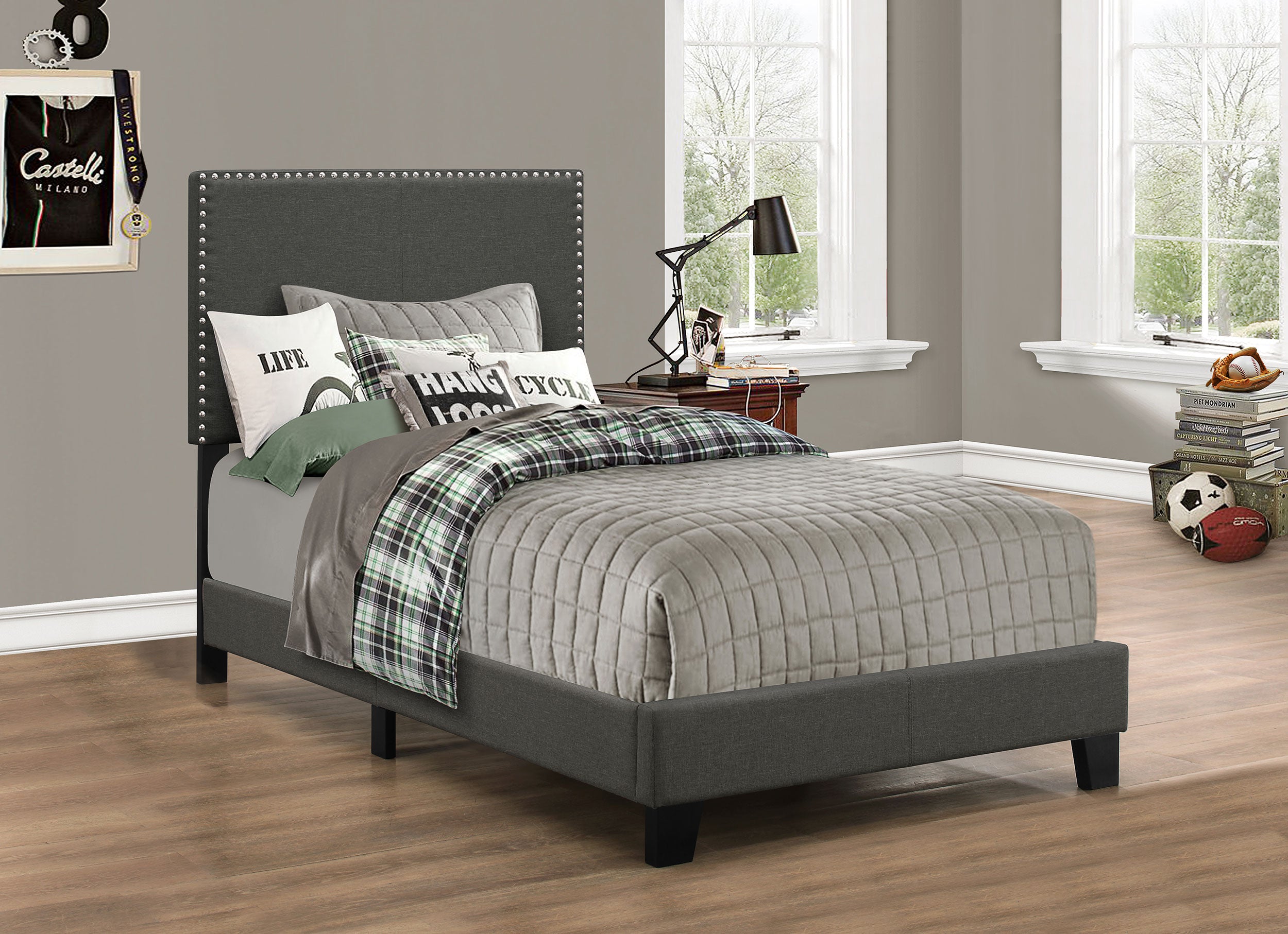 Boyd Upholstered Twin Panel Bed Charcoal-CoasterEveryday