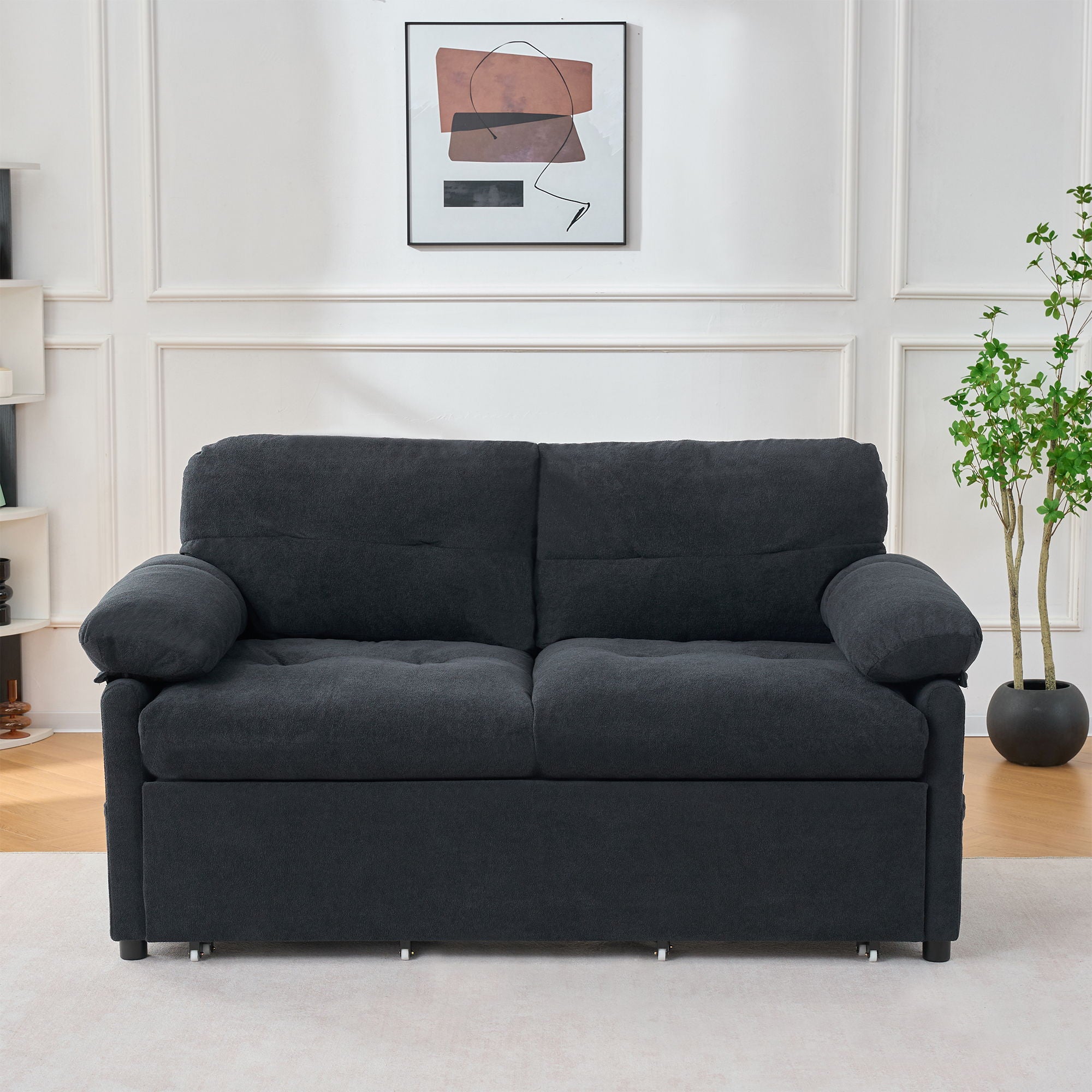 Convertible Pull Out Sofa Bed Queen Size, 3 In 1 With Side Storage