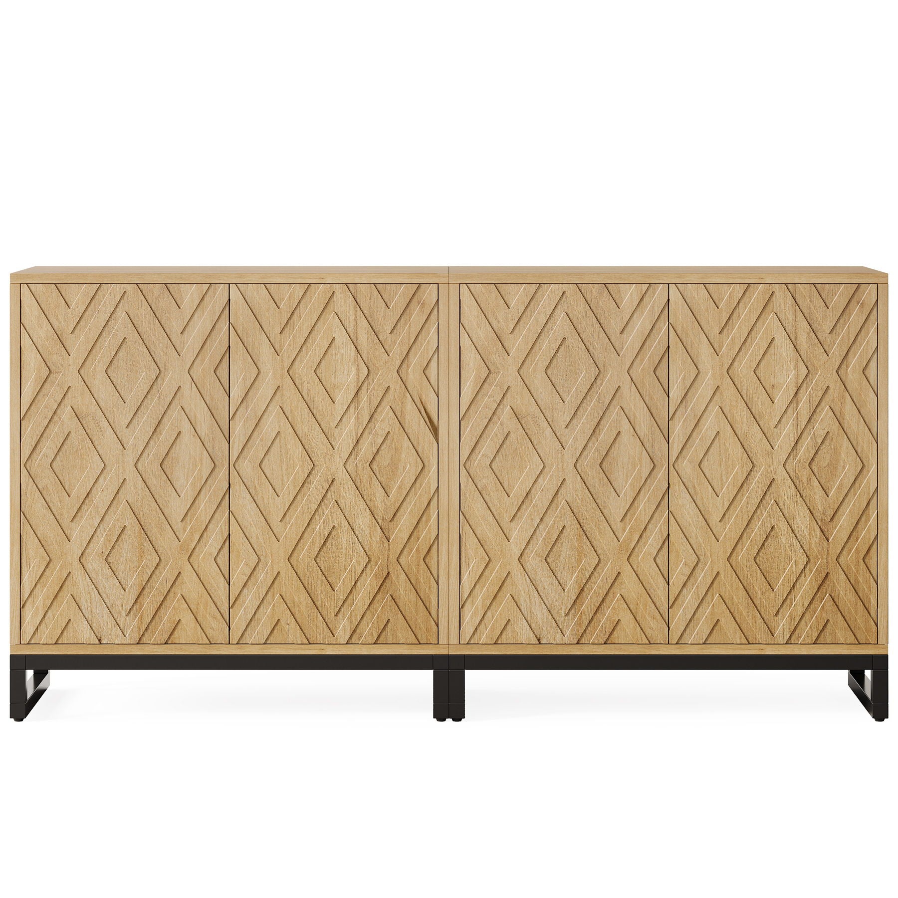 Sideboard Buffet Cabinet With 4 Doors & Shelves, Credenza Table For Dining Room - Warm Brown