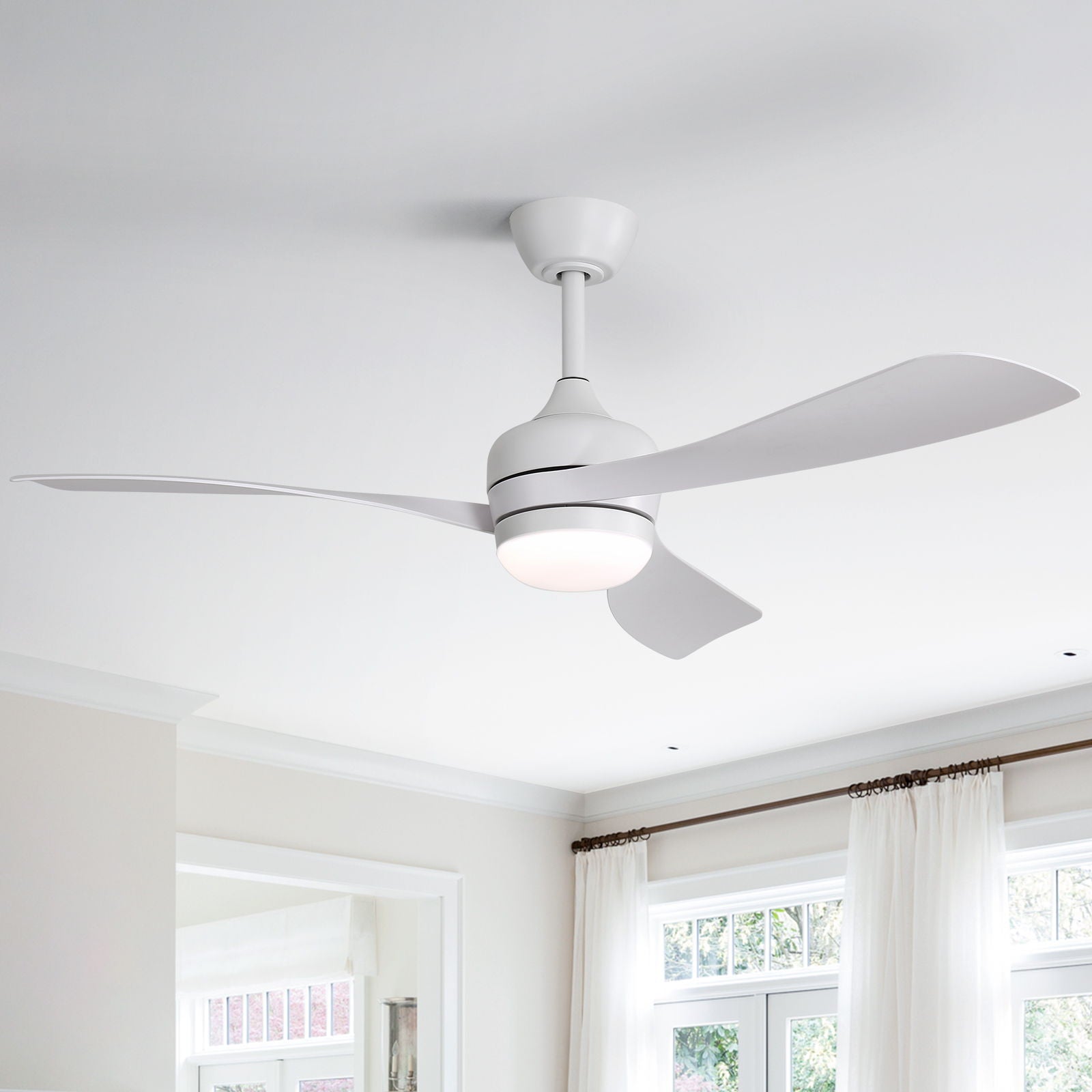 Ceiling Fan With 3 Blades, Remote Control, Reversible DC Motor, Noiseless Operation, 3 Downrods
