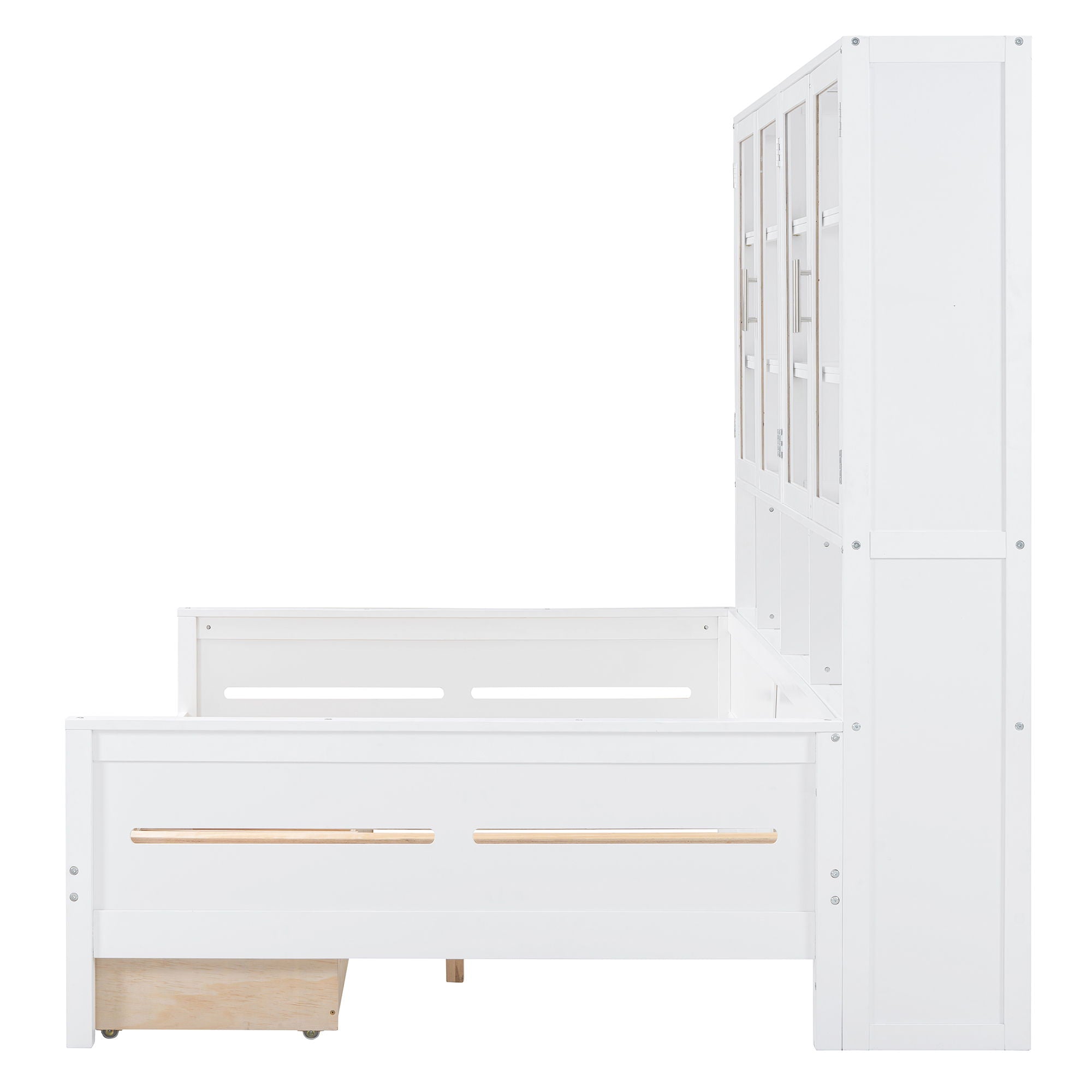 Daybed With Glass Door Storage Cabinets, Built In LED Lighting And Shelves