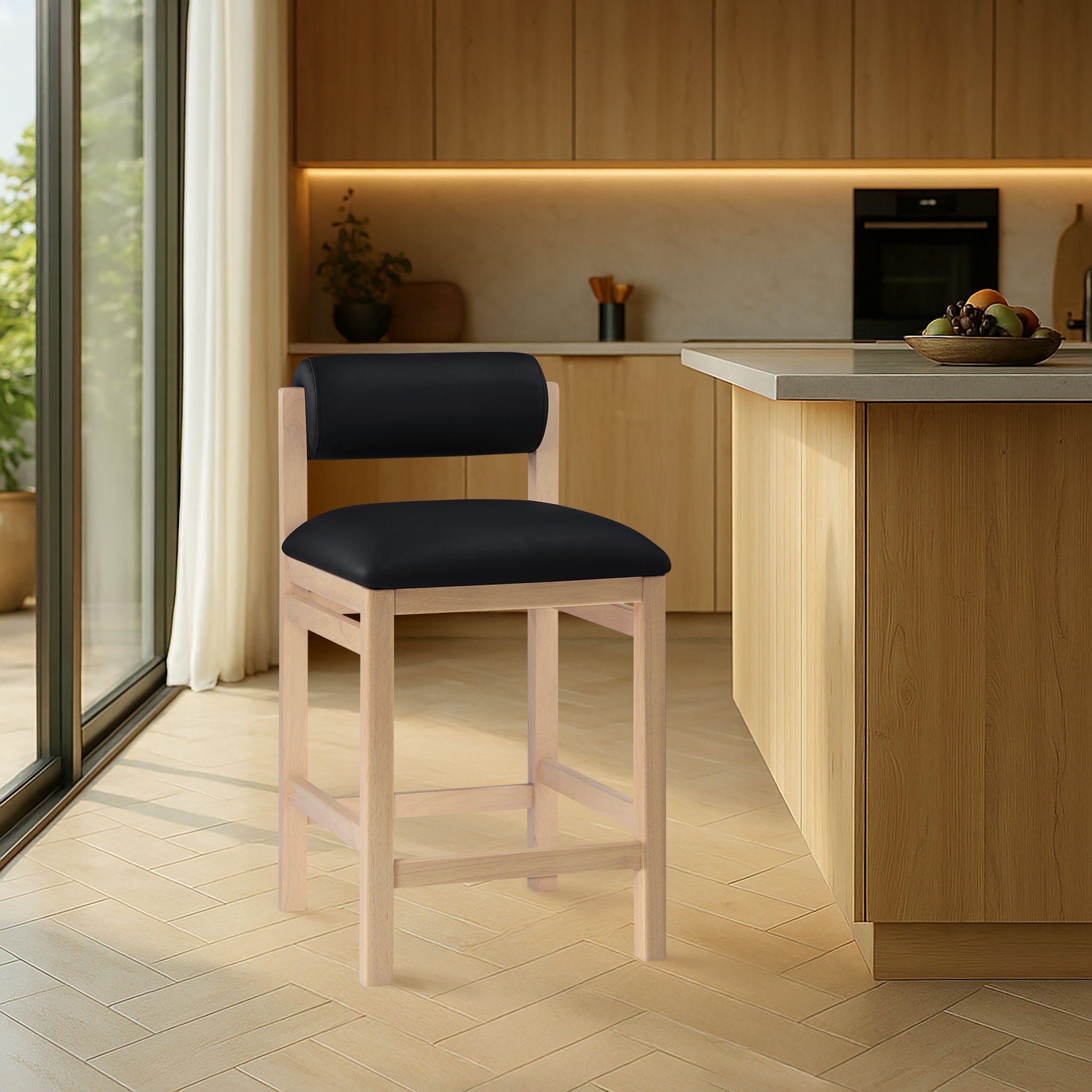 Roundhill - Faux Leather Counter Stool - Natural Frame