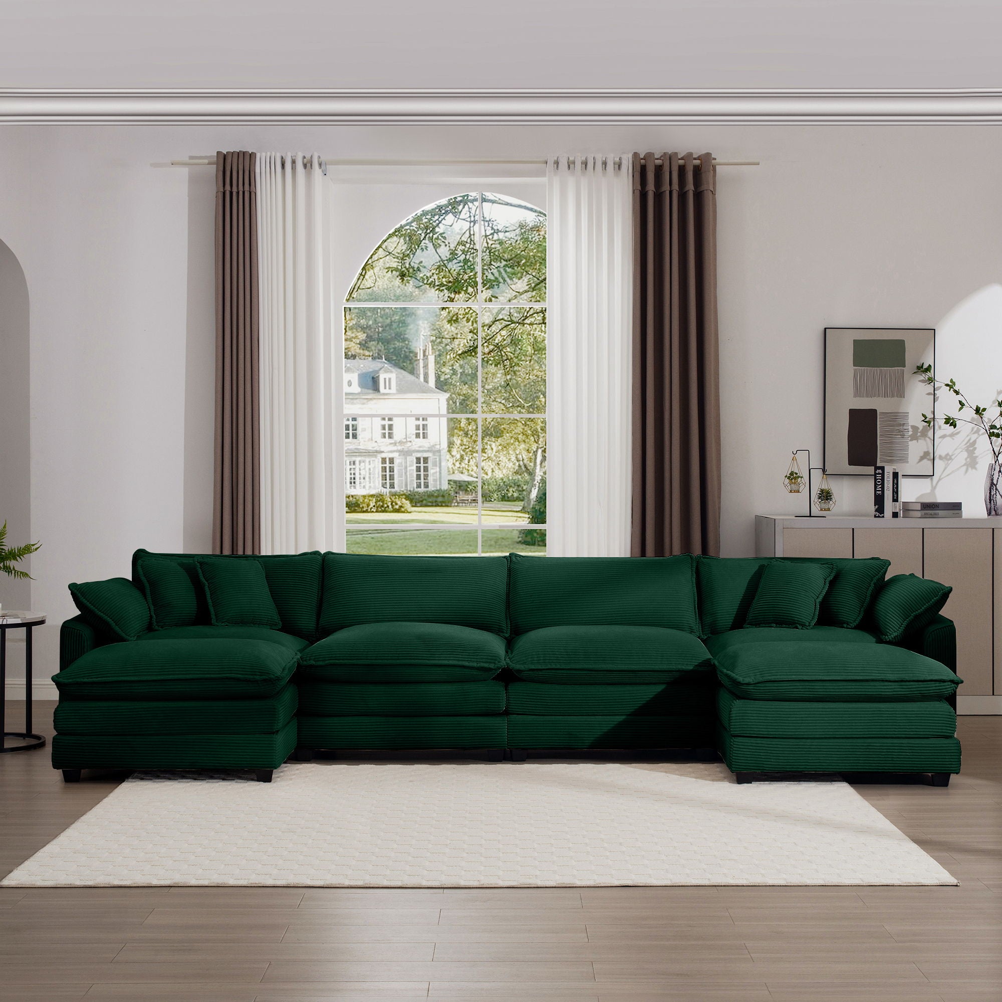 Modern Oversized Modular Cushion Sofa With Ottoman, Low Back, Deep Seating Sofa Set