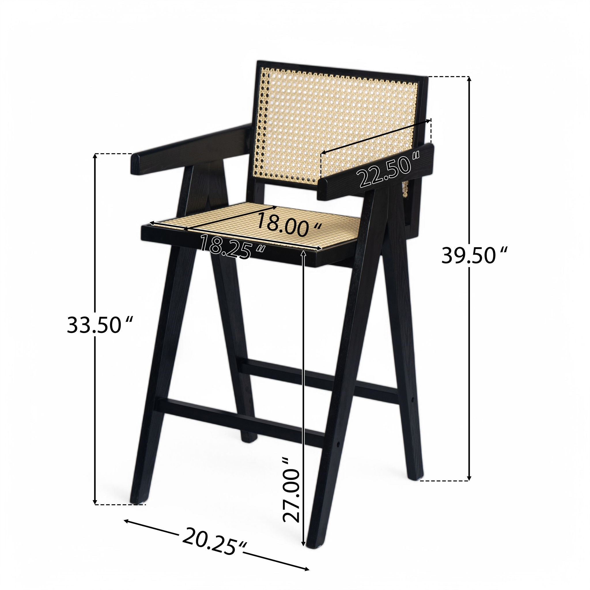 Modern Minimalist Bar Stool With Cane Seat - Black / Natural - Best Buy Furniture