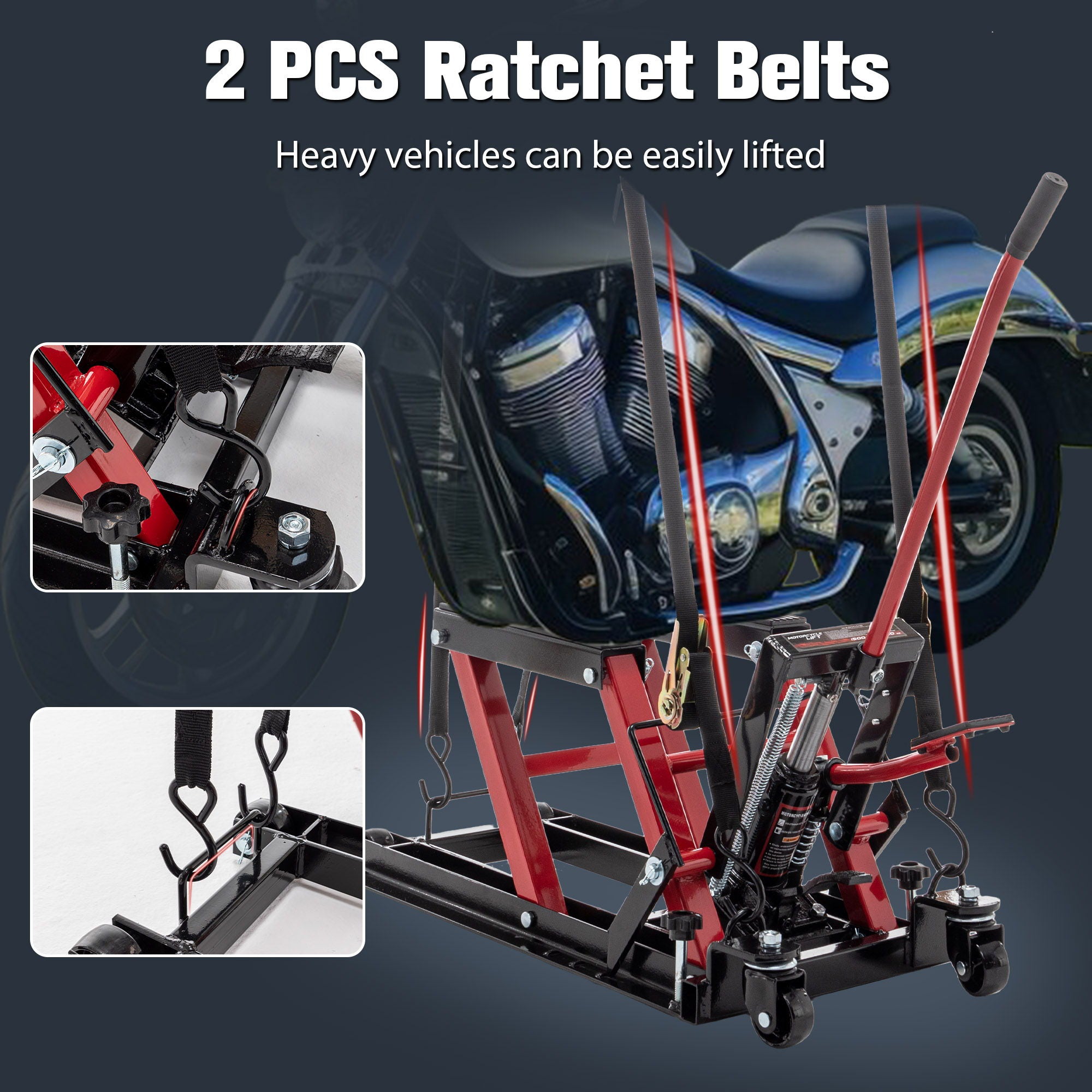 Hydraulic Motorcycle Lift Jack With 1500 Lbs Capacity And Foot-Operated Scissor Lift - Red