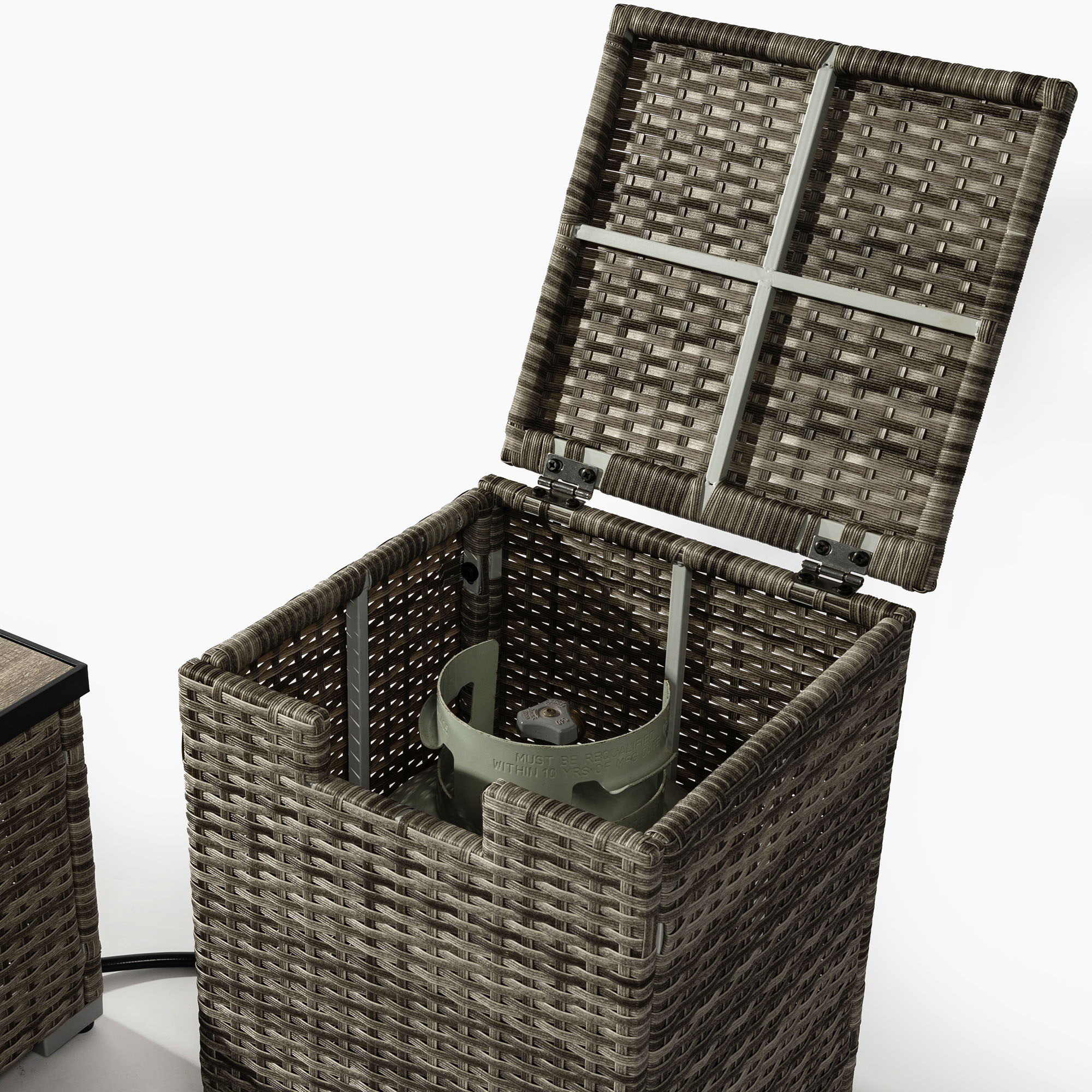 32" Propane Gas Fire Pit Table With Propane Tank Cover, 50000 Btu Rectangular Steel Fire Pit With Beautiful Wicker Base