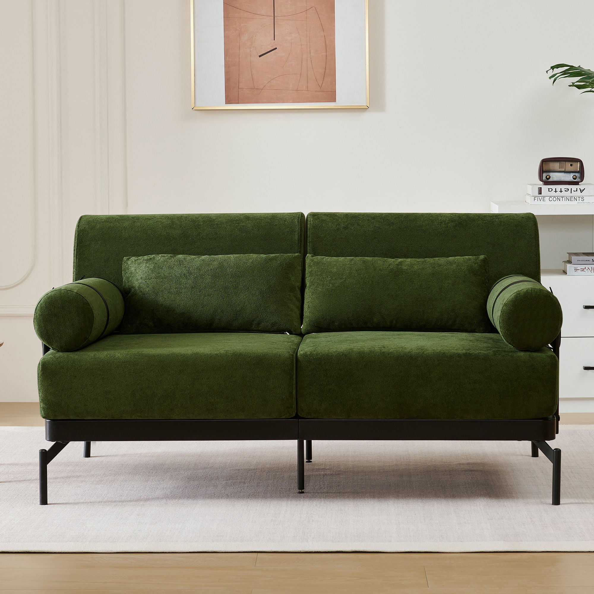 Modern Loveseat Sofa 2 Seater With USB Ports, Cylindrical Armrests
