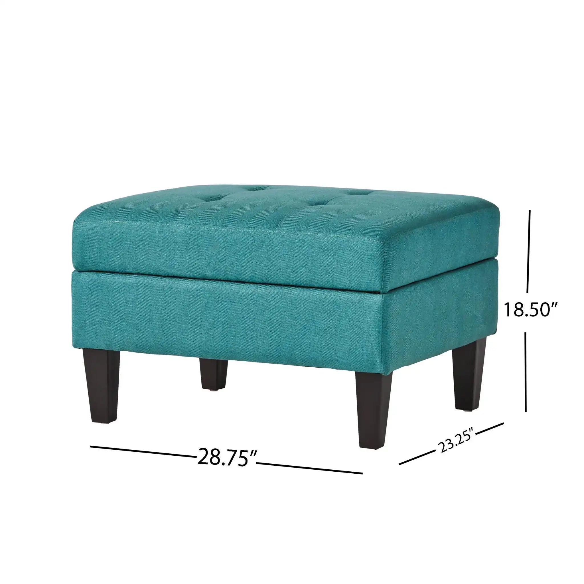 Tufted Waffle Stitch Upholstered Storage Ottoman With Wood Legs - Teal