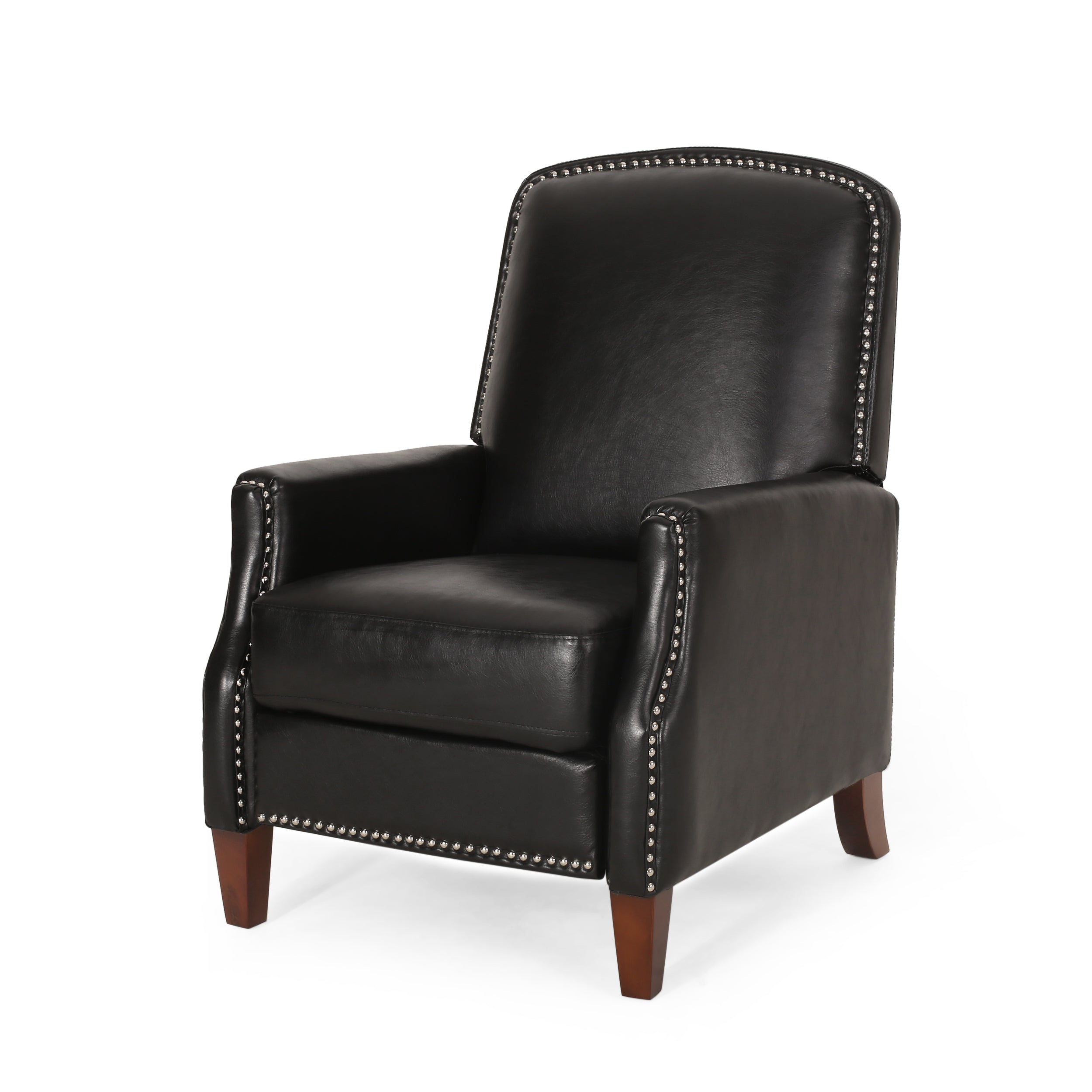 Elegant Black PU Leather Recliner Chair with Rivets and Adjustable Footrest - Best Buy Furniture
