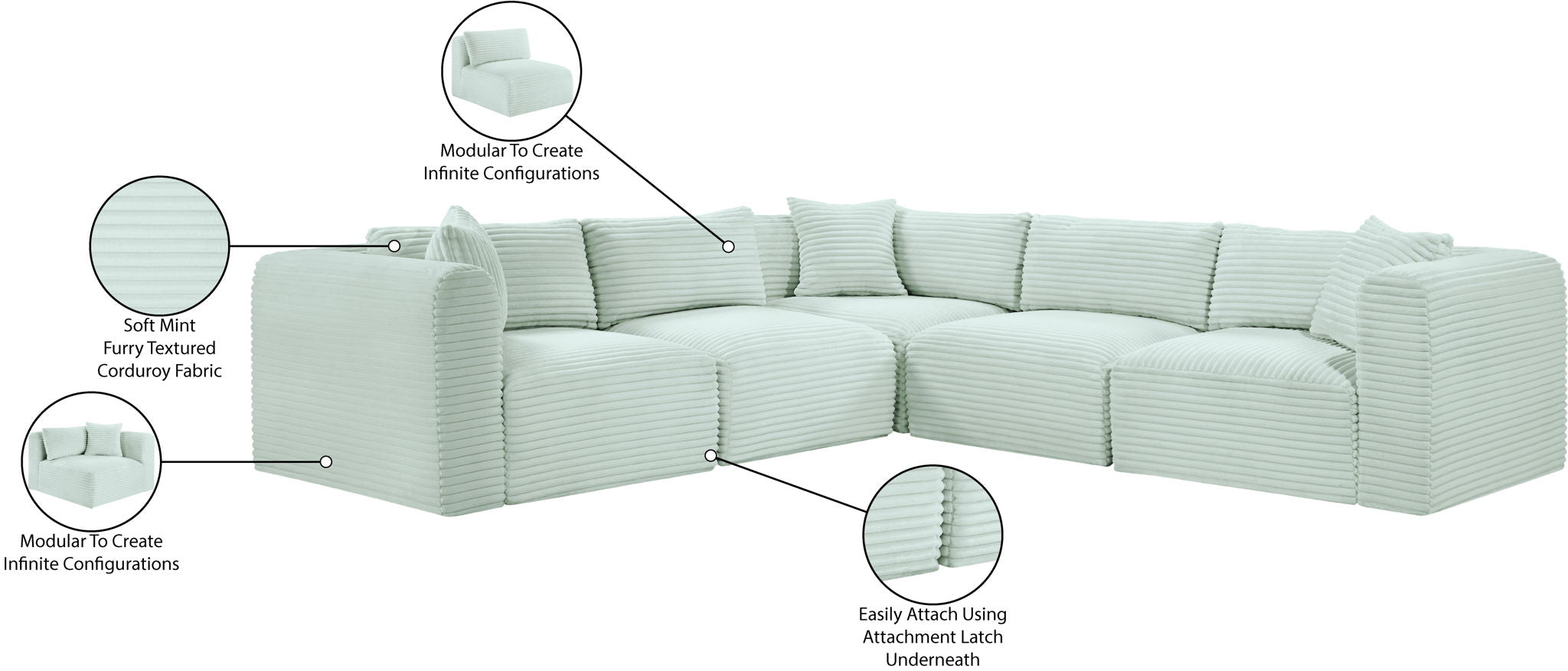 Shaggy - 5 Piece Modular Corner Sectional