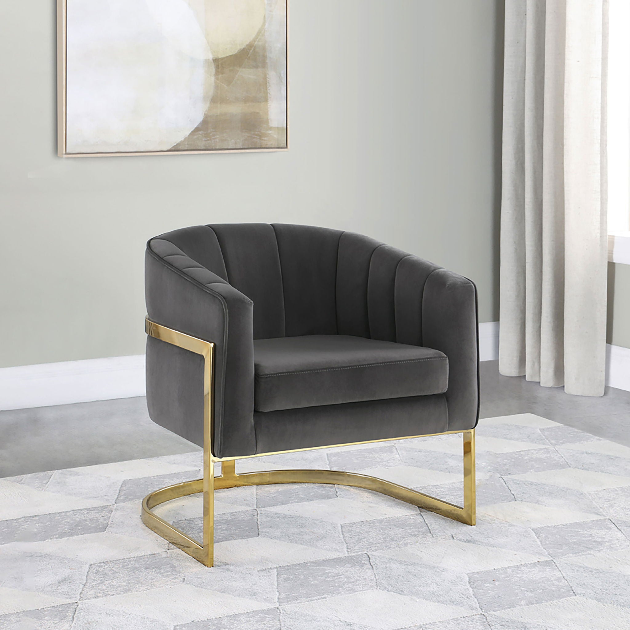 Tufted Barrel Accent Chair Upholstered Lounge Chair - Gray