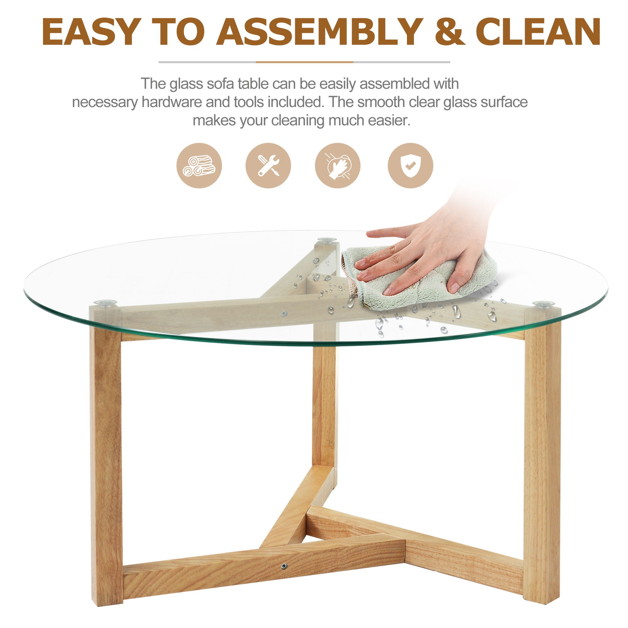 Round Glass Coffee Table Modern Cocktail Table