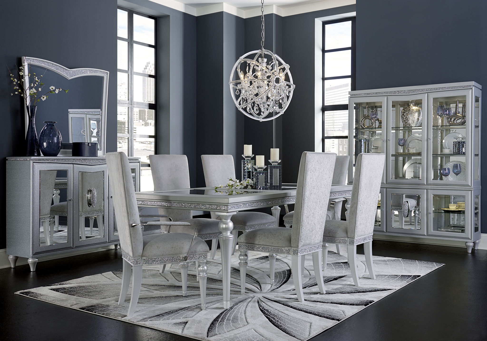 Melrose Plaza - Upholstered Dining Table With Glass Insert - Dove