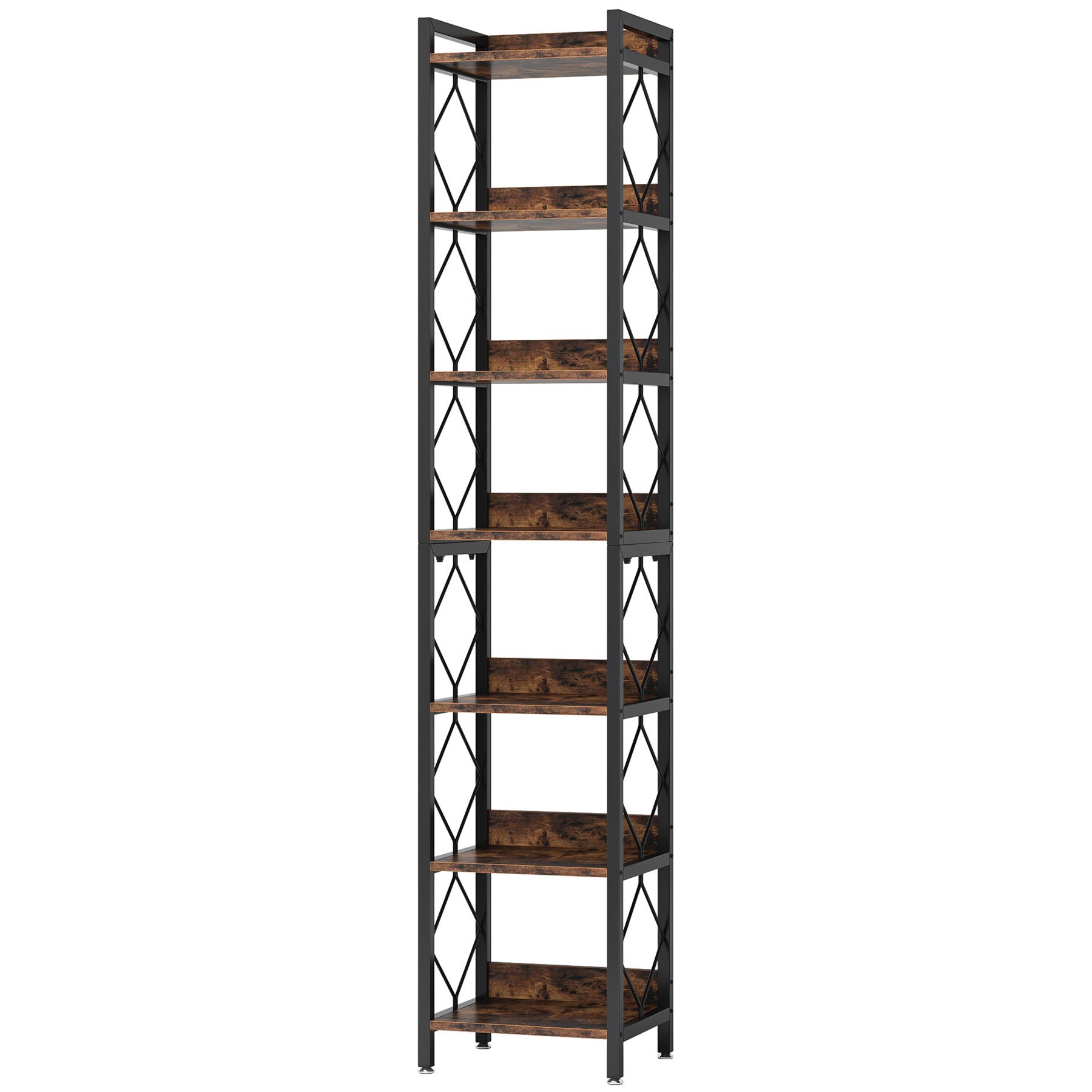 Extra Tall 7 Tier Narrow Corner Bookshelf Storage Display Rack For Living Room - Rustic Brown