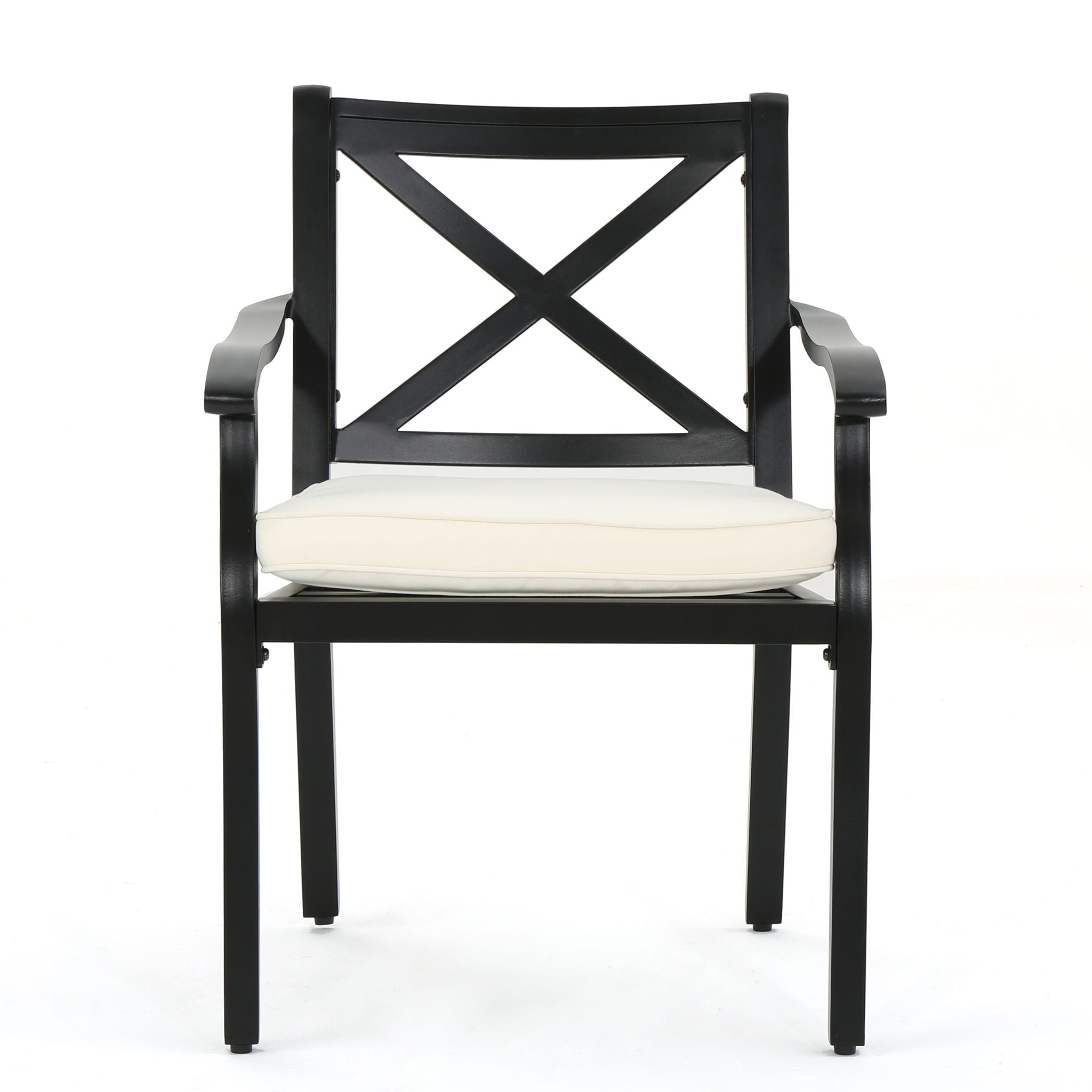 Outdoor Dining Chair Set With Water Resistant Cushions - Black / Ivory