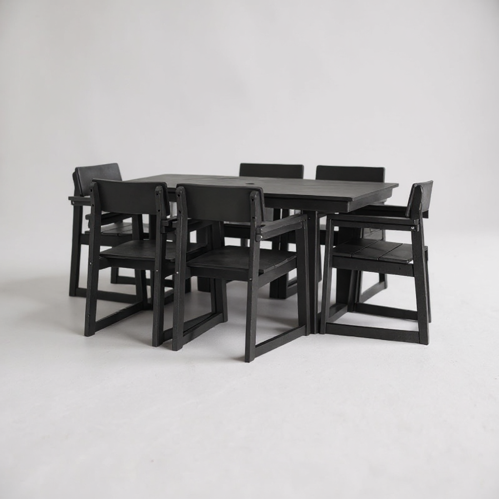 7-Piece HDPE Outdoor Dining Set for 6 – Weather-Resistant Patio Table with Umbrella Hole and 6 Armrest Chairs (Black)