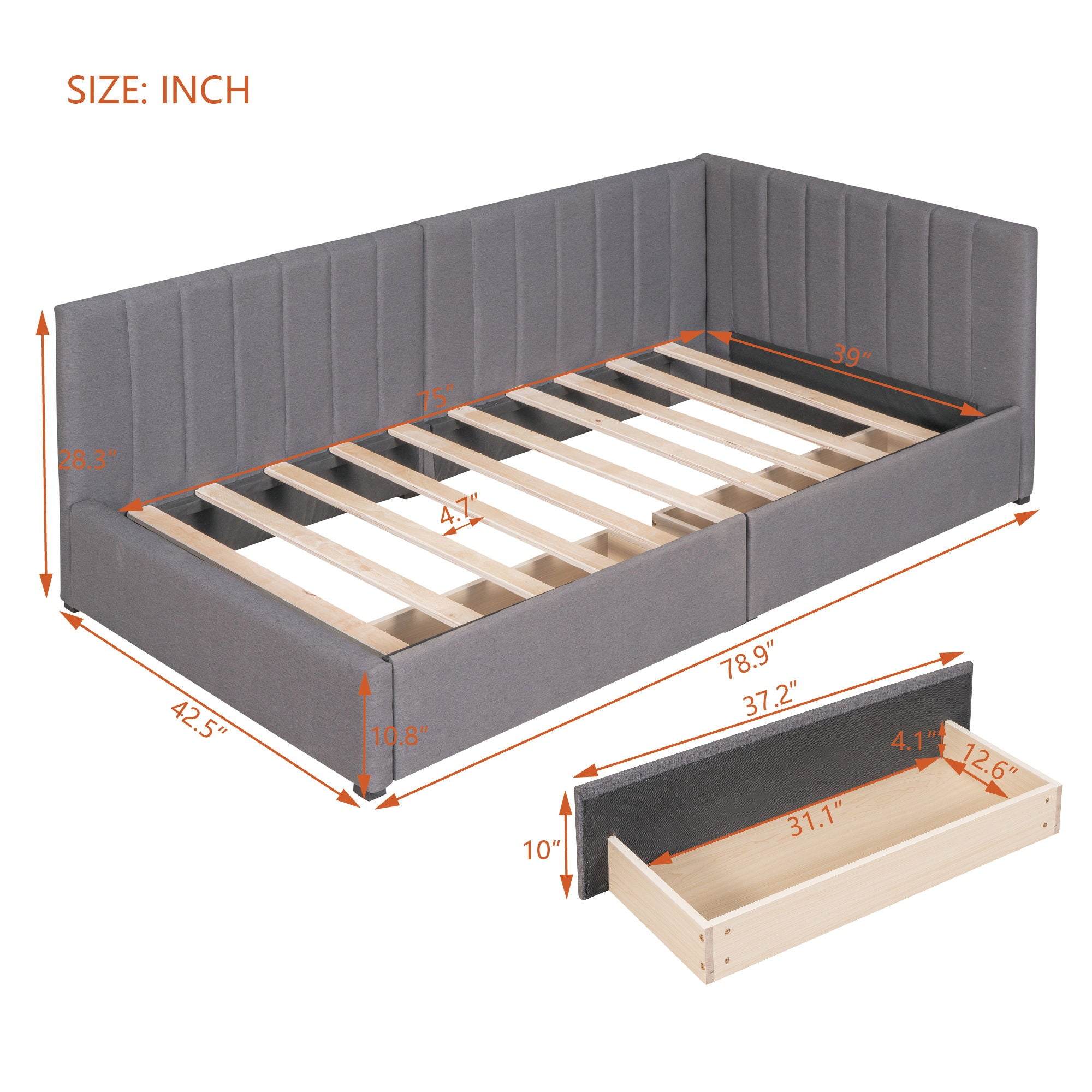 Upholstered Daybed, Sofa Bed Frame, No Box Spring Needed