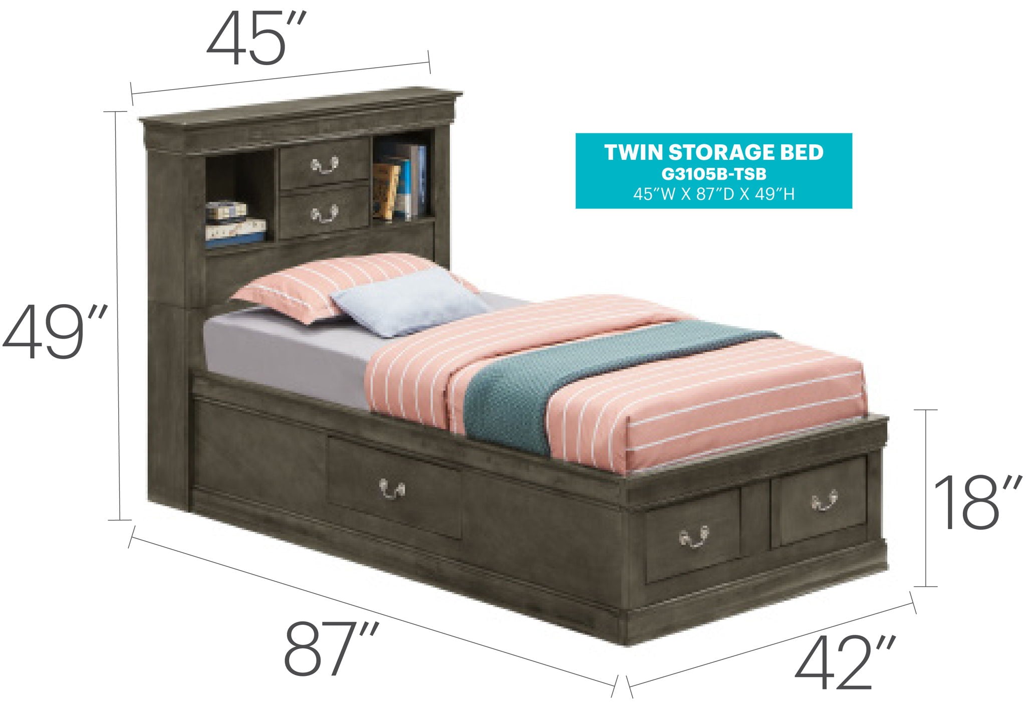 Louis Phillipe - Bookcase Storage Bed