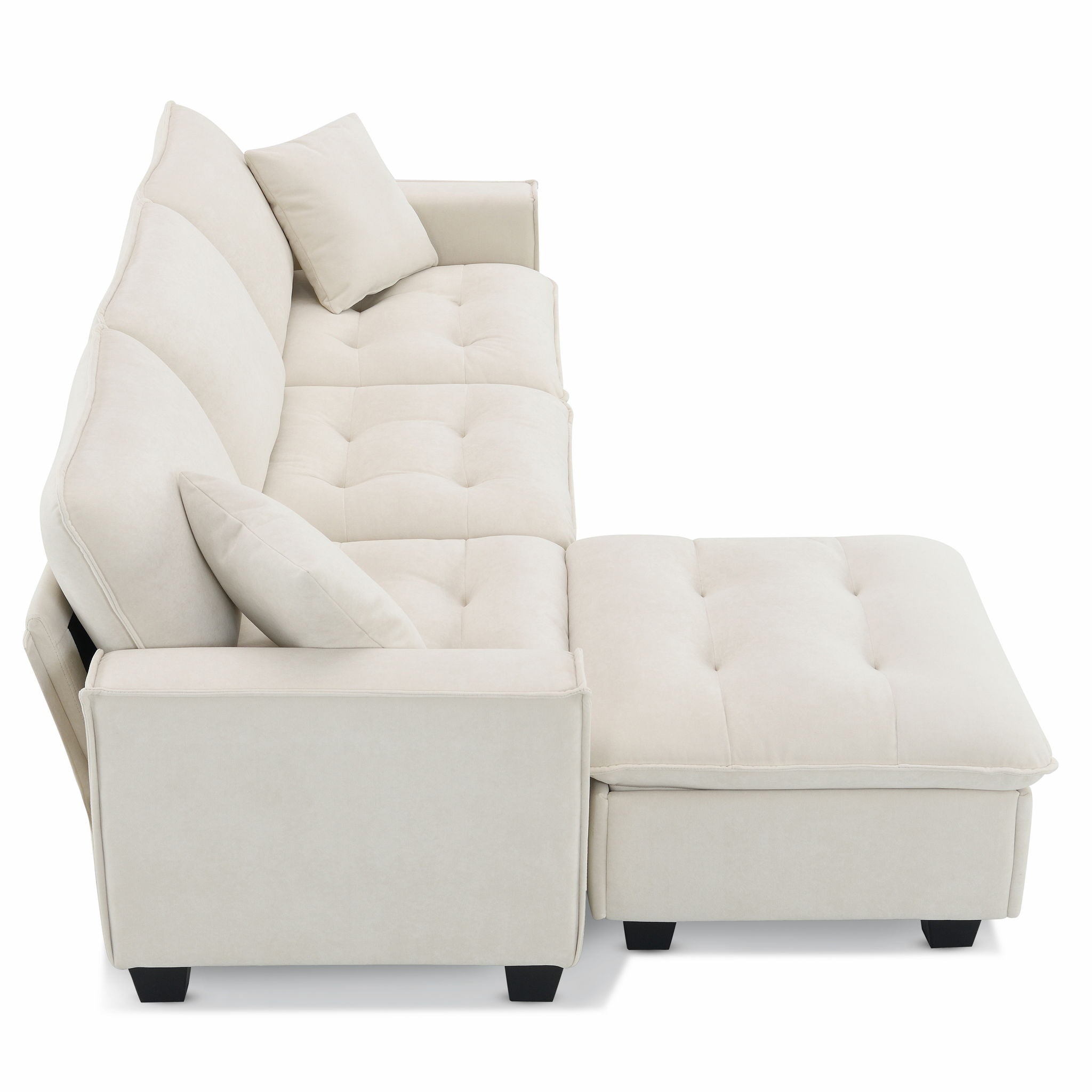 Modern Convertible Sectional L Shaped Reversible Couch Set With Free Pillows 4 Seat Suede Sleeper Sofa With Ottoman