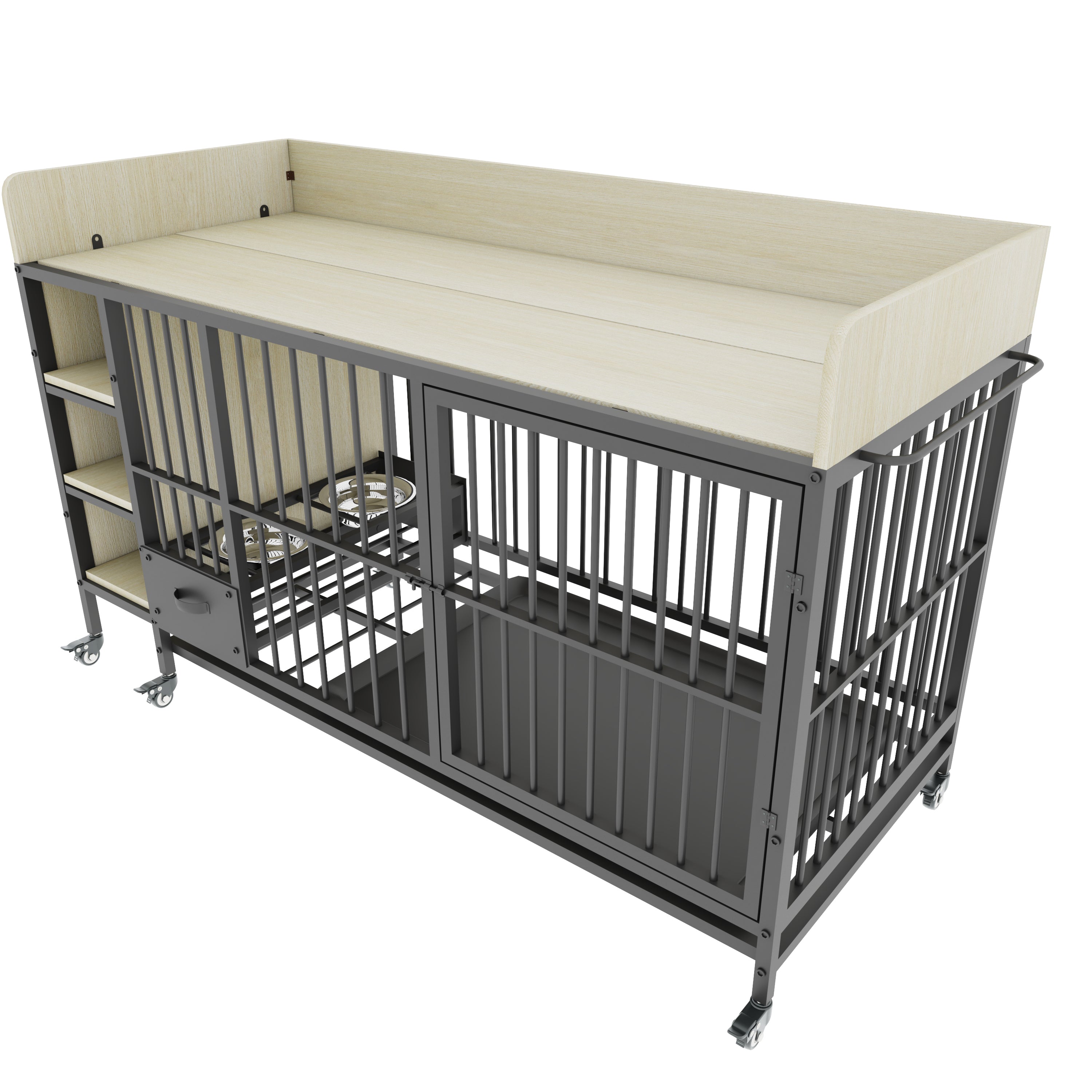Large Pet Cage with Storage Rack Black and Beige