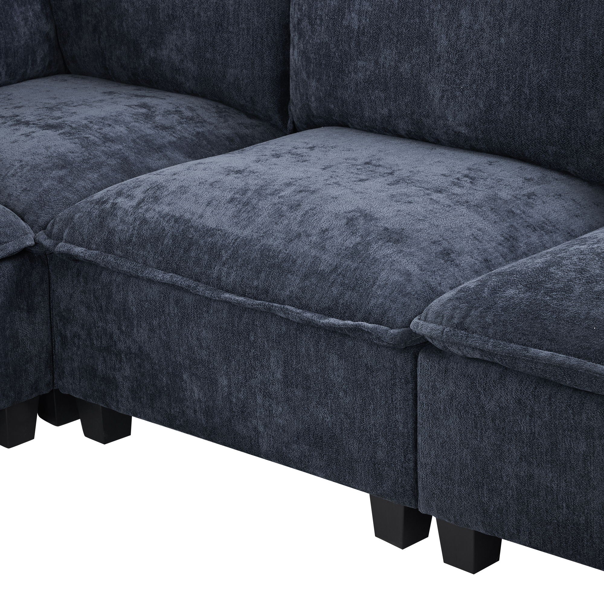 U-Shaped Sectional Modular Sofa With A Movable Ottoman, A Coffee Table With Hidden Charging Devices For Living Room