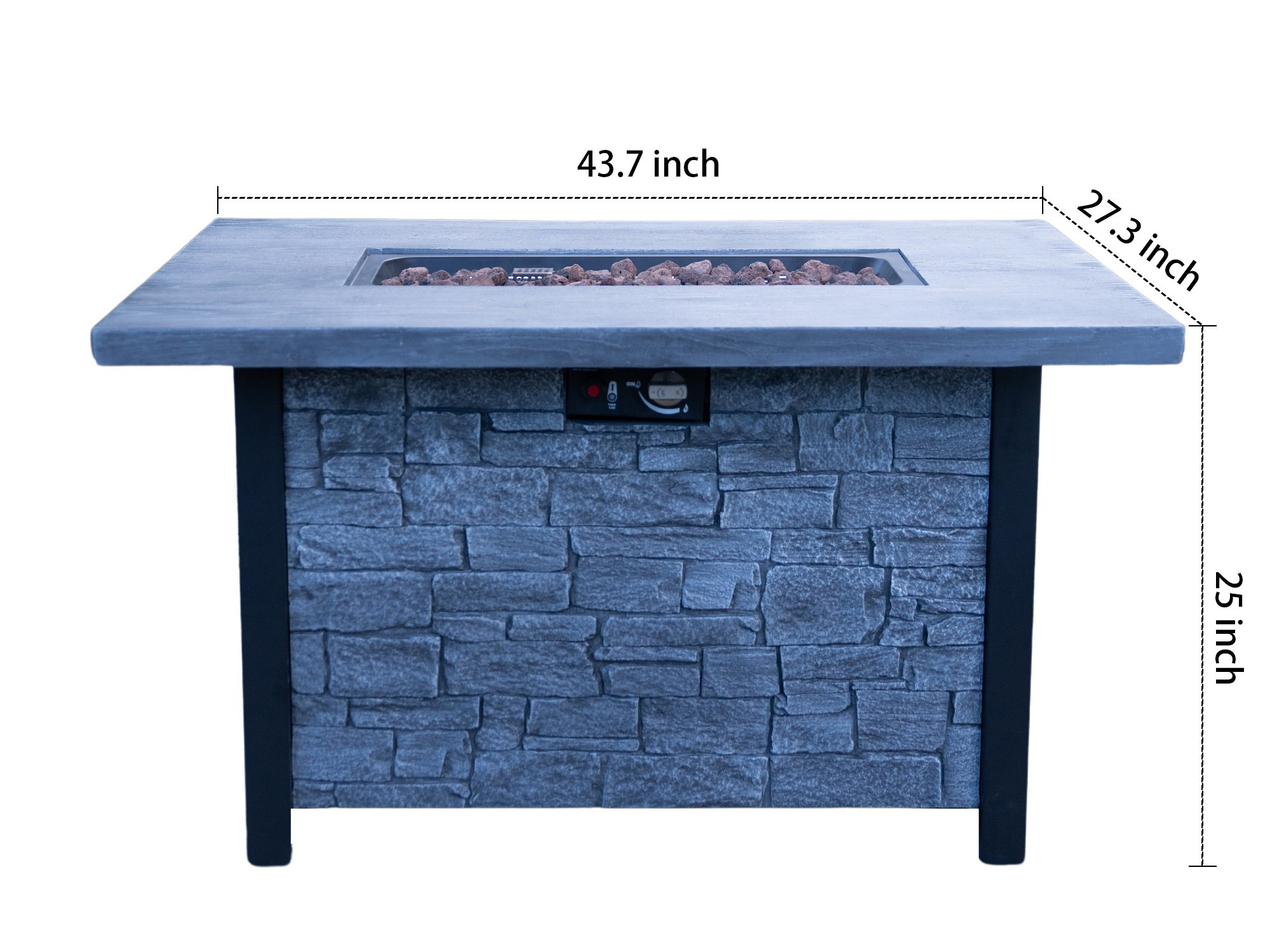 44"W x 25"H Outdoor Propane Fire Pit Table, 50,000 BTU, Cultured Stone