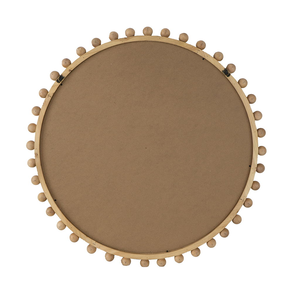 Wood Round Mirror With Beaded Frame, Circle Wall Mirror For Living Room Bedroom Entryway - Brown