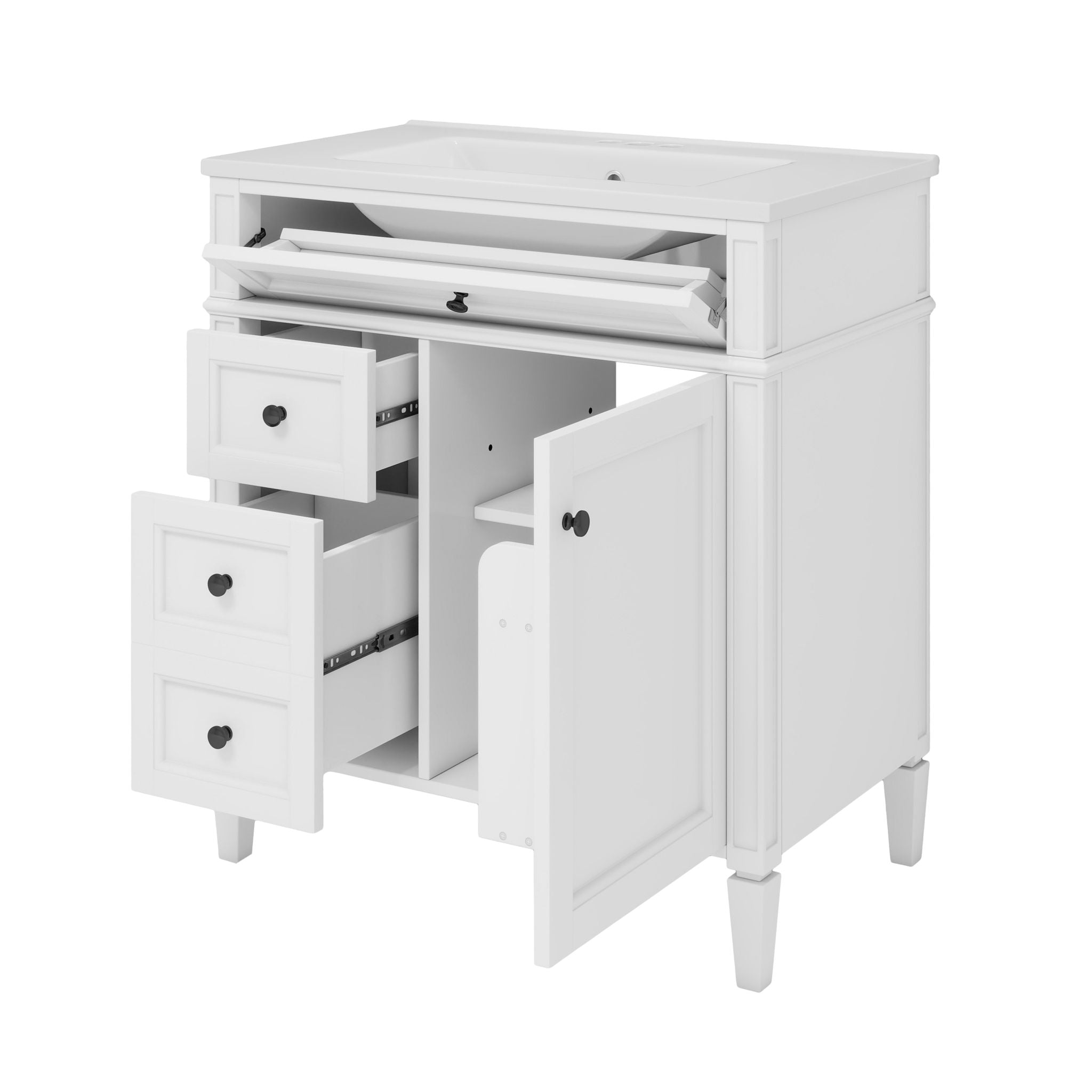 Bathroom Vanity With Top Sink, Storage Cabinet With 2 Drawers, Tip Out Drawer