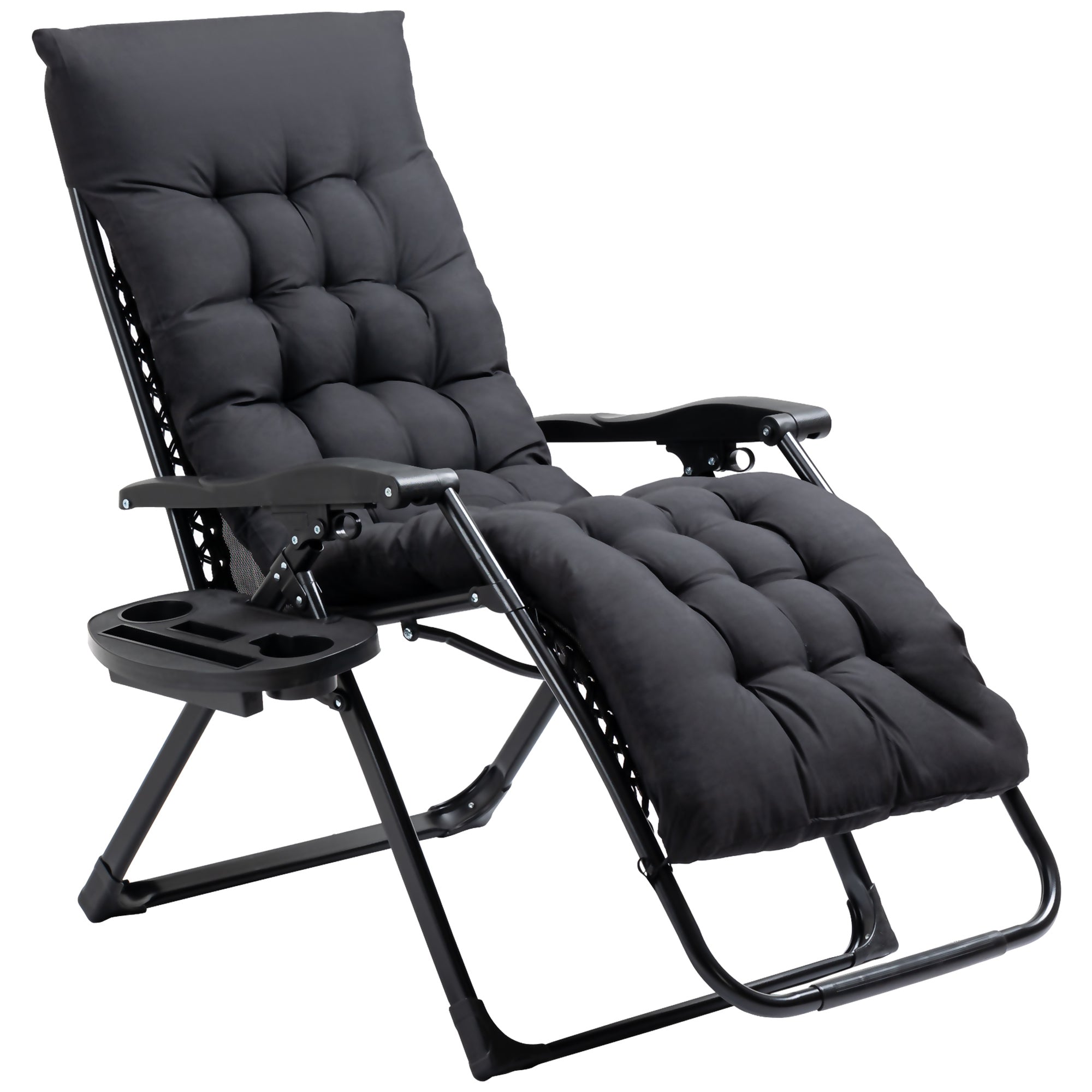 Zero gravity chair, reclining lounge chair with padded cushion -  Side Tray Black