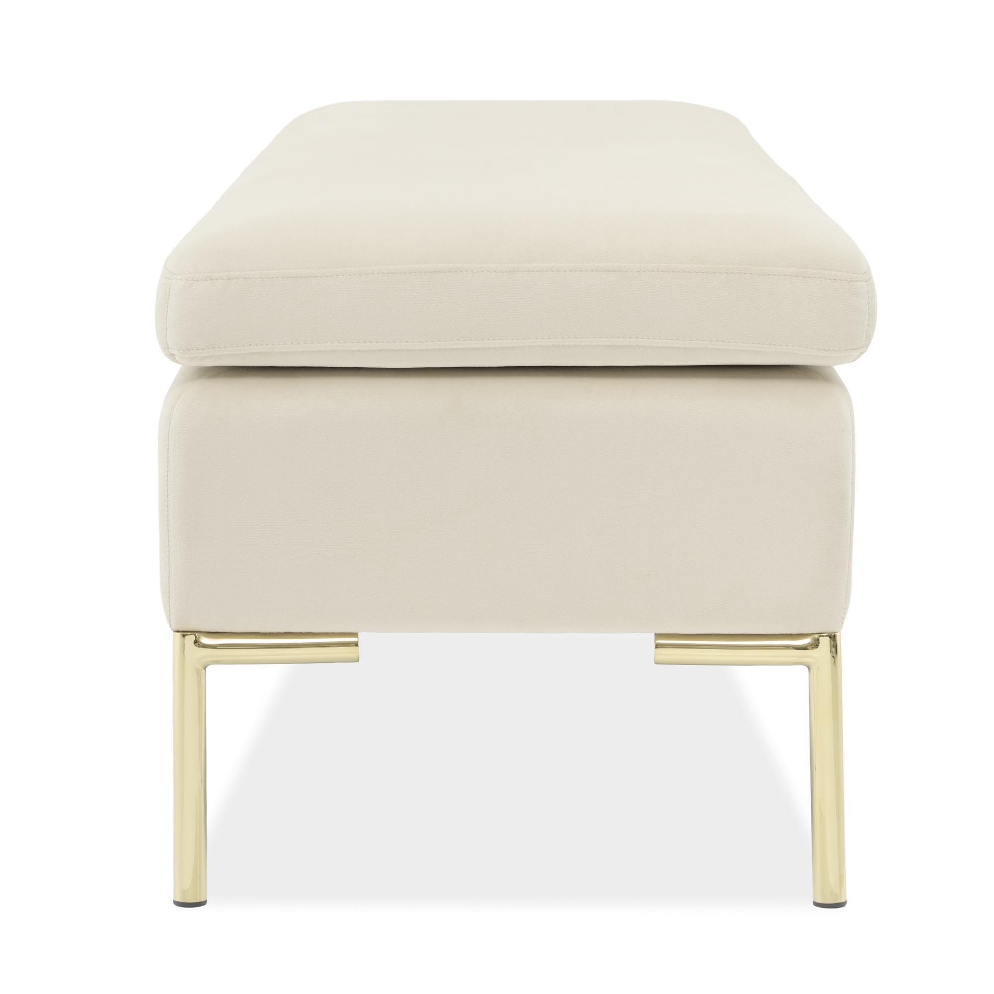 Signature Beds & Benches - Zennia Velvet Accent Bench - Ivory / Gold