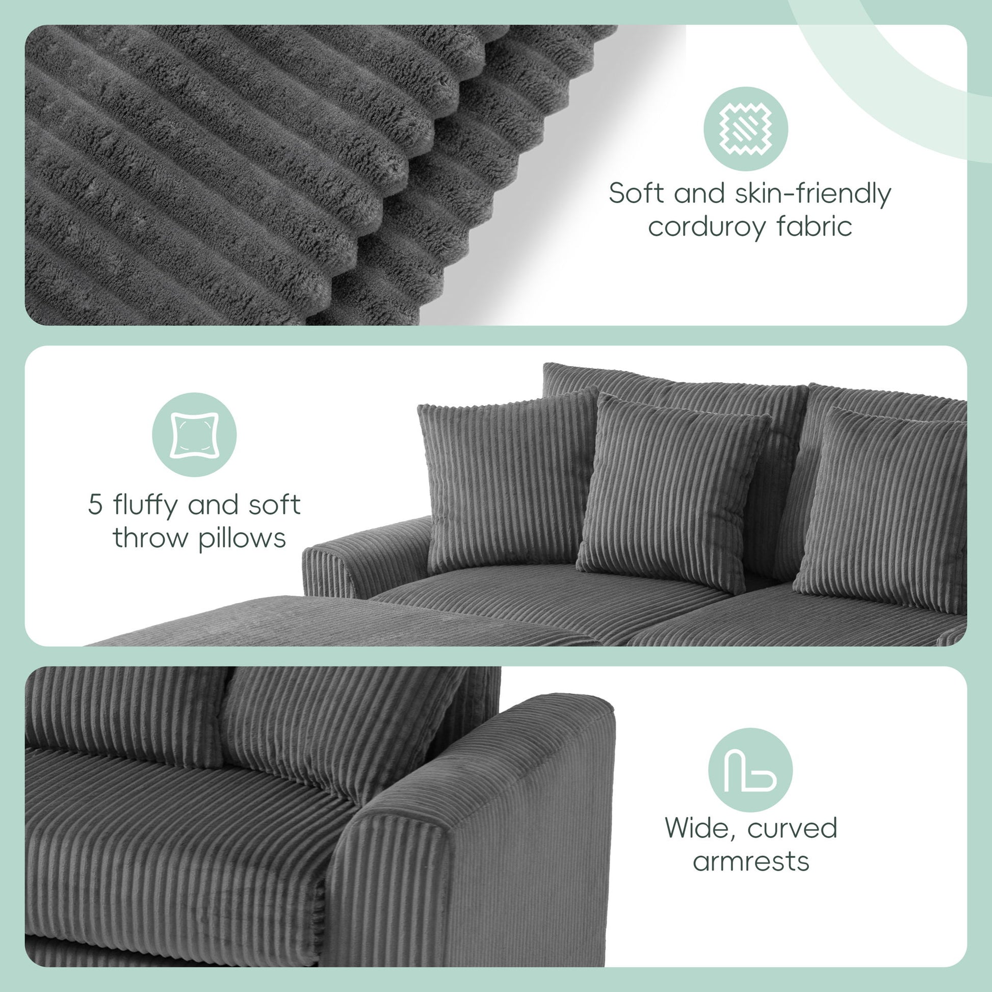 Sectional With Bluetooth Speakers L Shaped Couch With Console USB Charger, Cup Holders Storage Ottoman Deep And Wide Seat Cloud Sofa - Best Buy Furniture