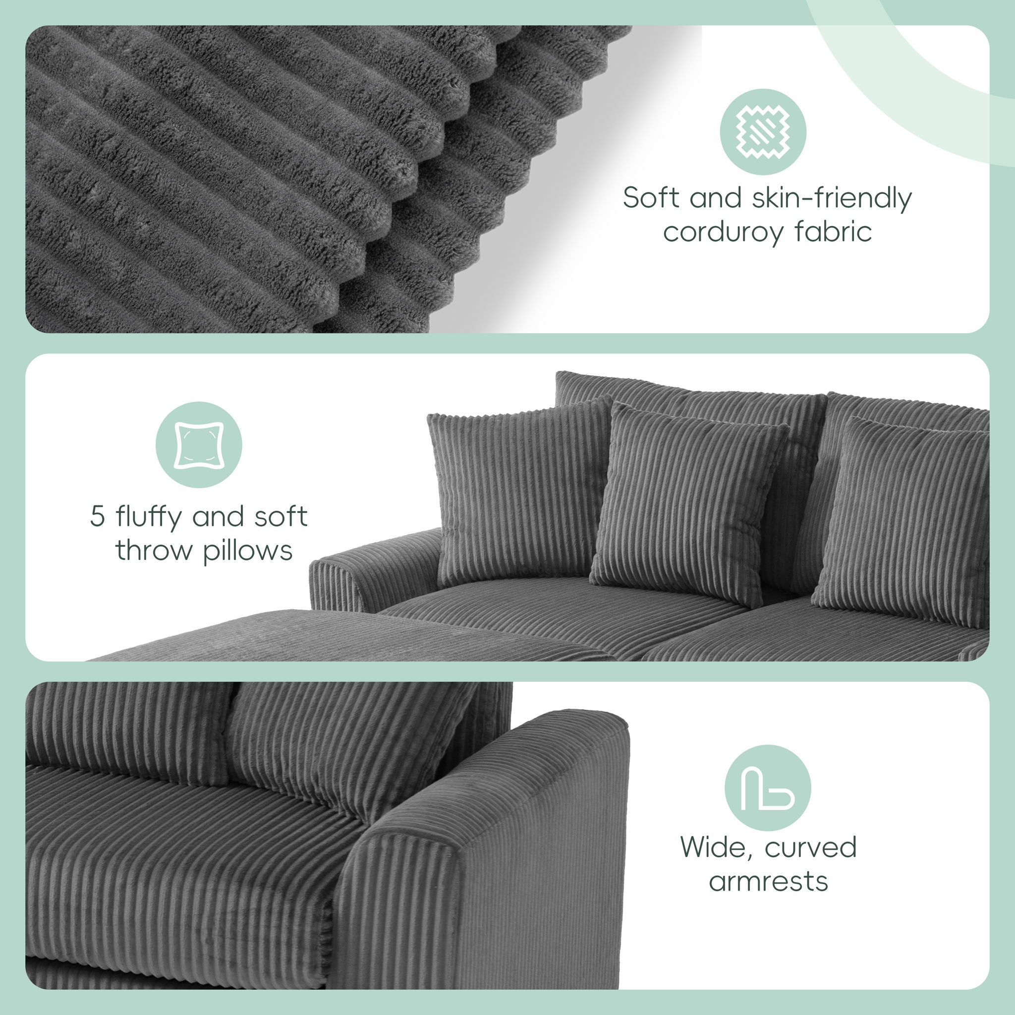 Sectional With Bluetooth Speakers L Shaped Couch With Console USB Charger, Cup Holders Storage Ottoman Deep And Wide Seat Cloud Sofa - Best Buy Furniture