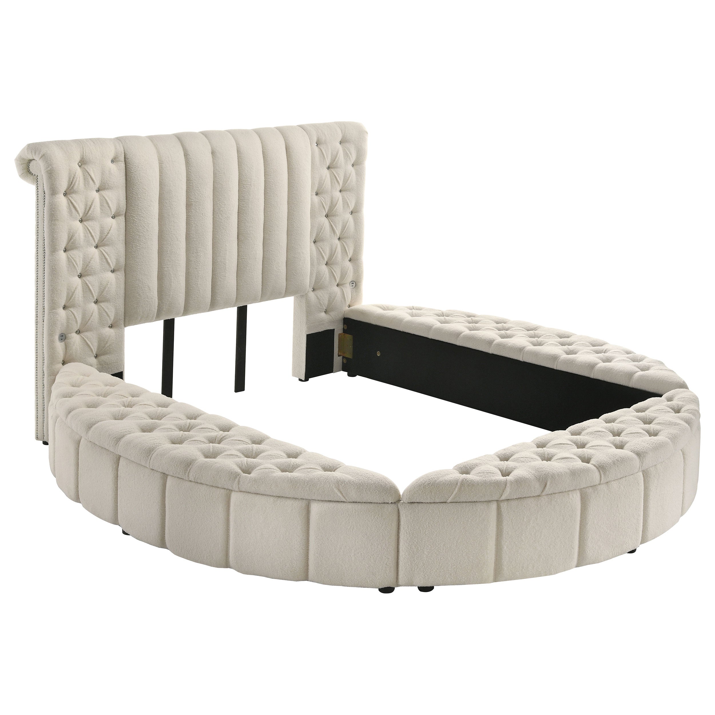 Sonya Upholstered Queen Round Storage Bed Ivory-