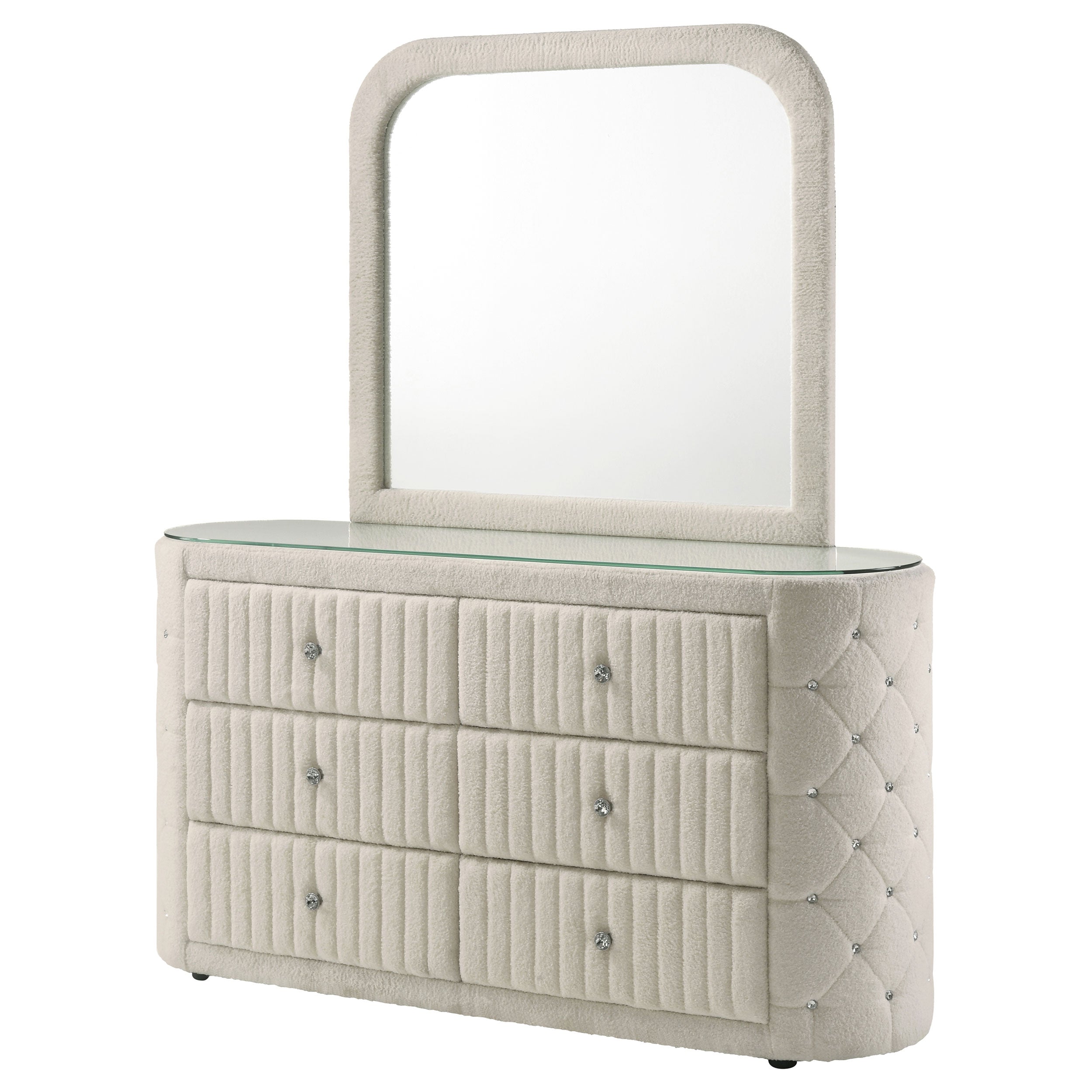 Sonya 6-drawer Upholstered Bedroom Dresser with Mirror Ivory-