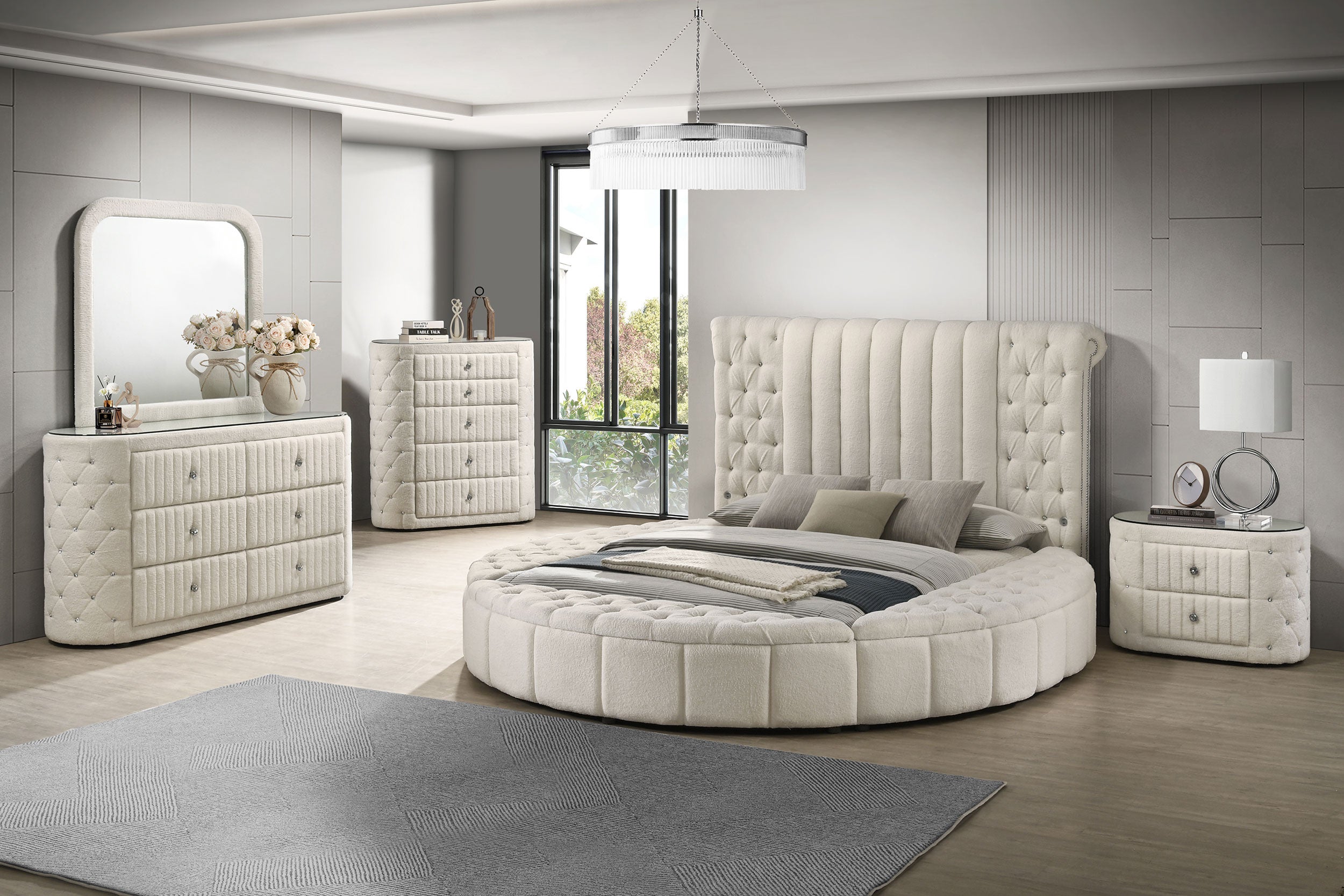 Sonya Upholstered Bedroom Dresser Mirror Ivory-