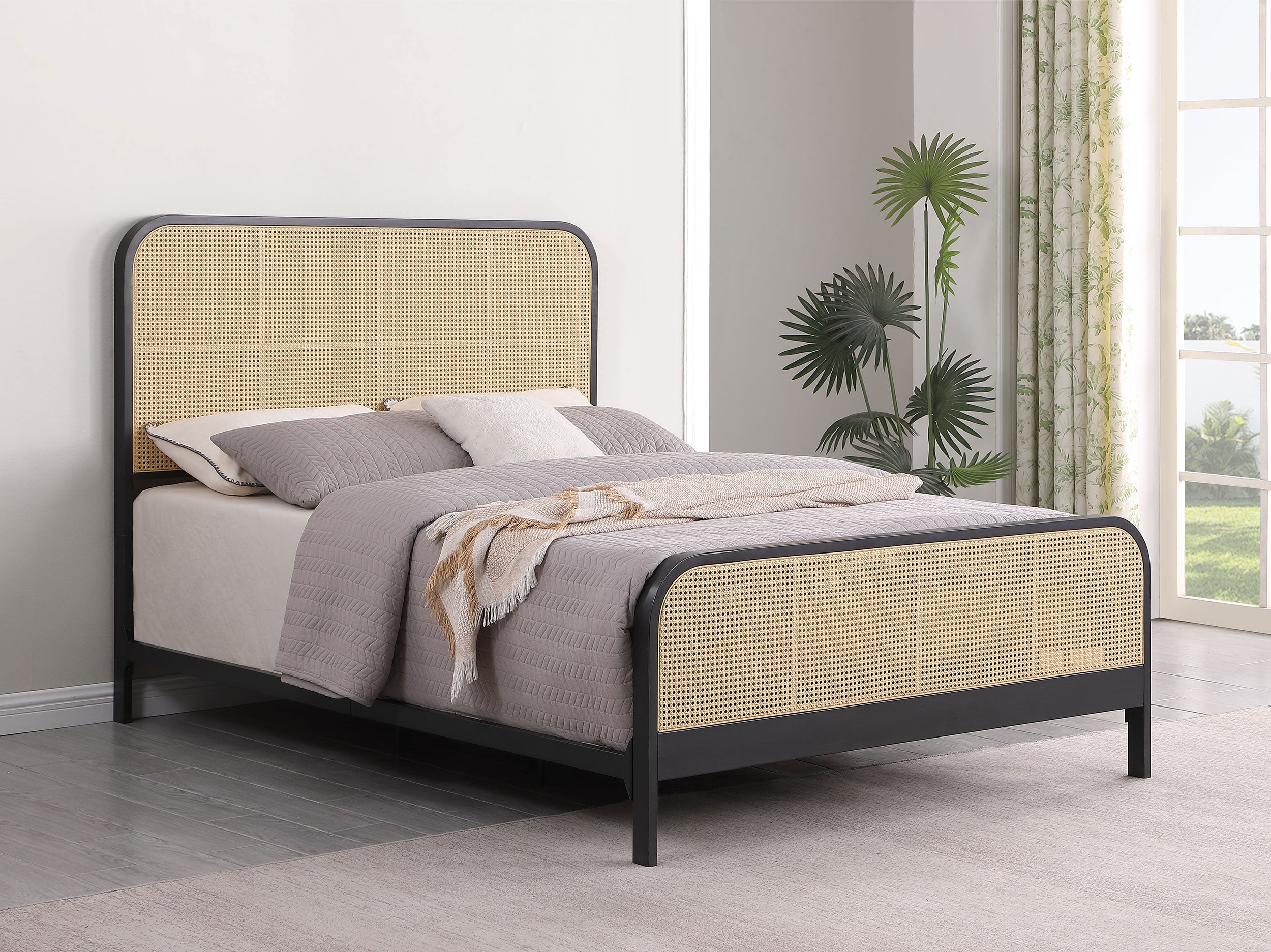 Lanewood Open Cane Webbing Metal Queen Bed Black-