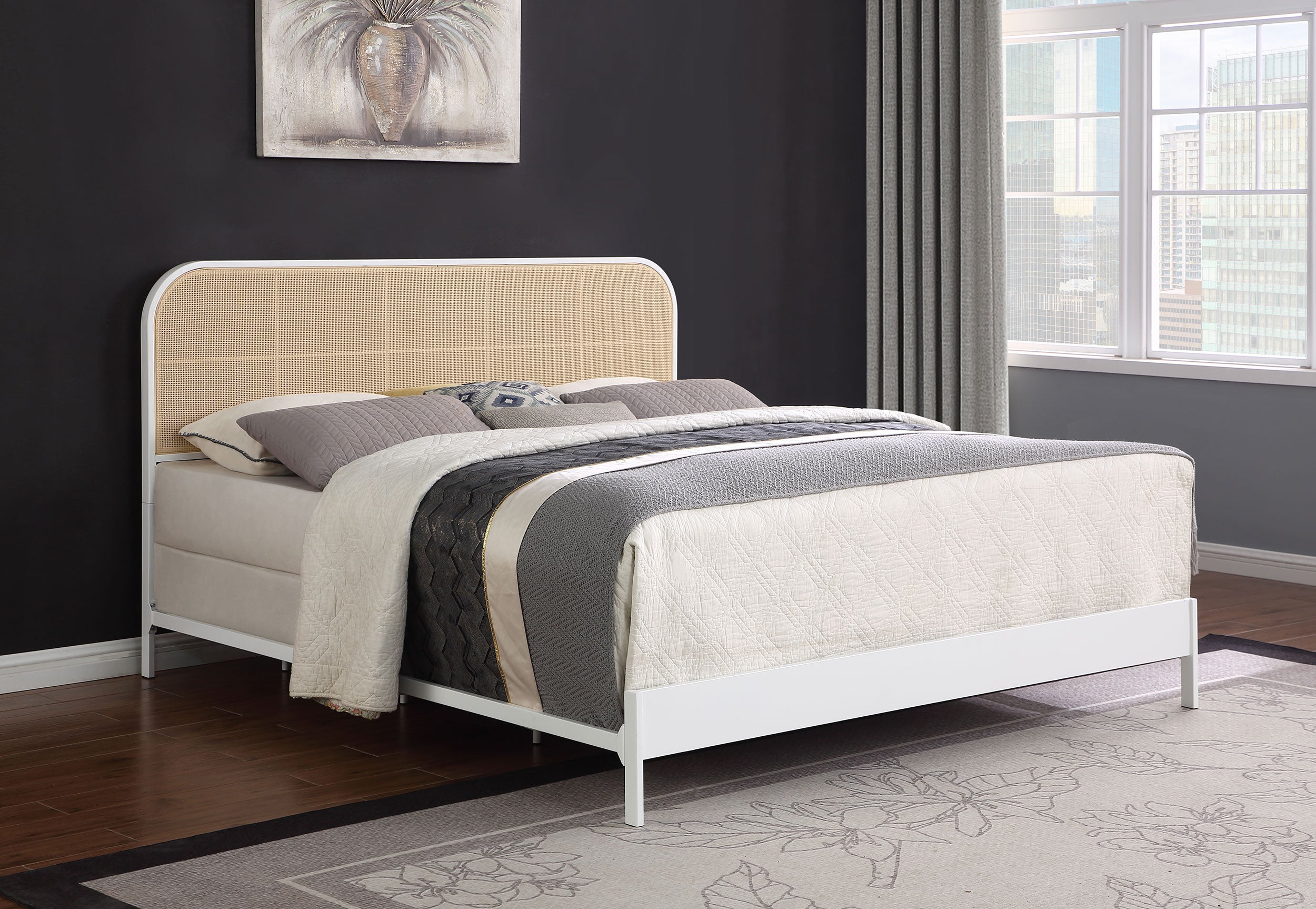 Amherst Radio Weave Rattan Metal Eastern King Bed White-