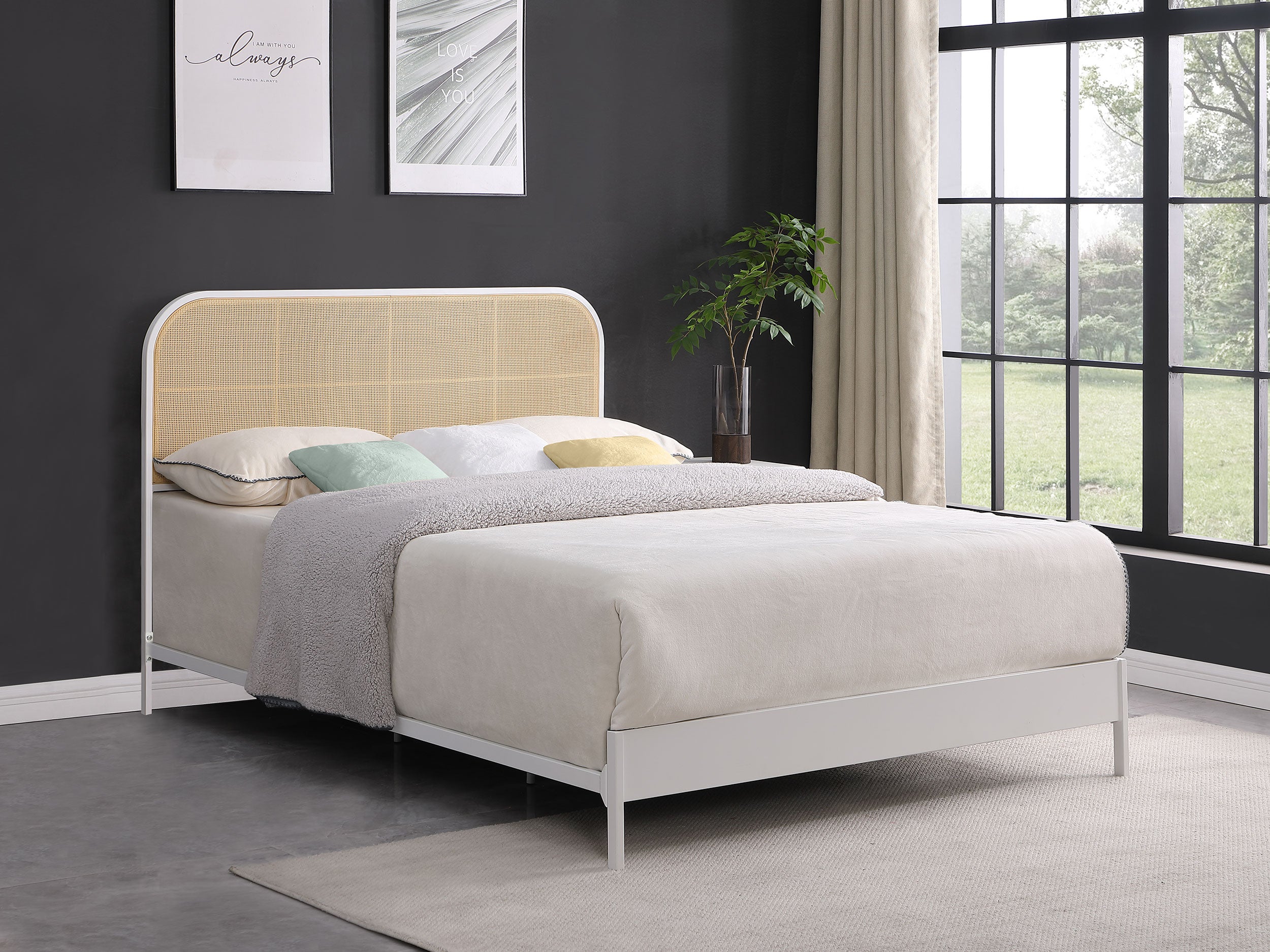 Amherst Radio Weave Rattan Metal Queen Bed White-