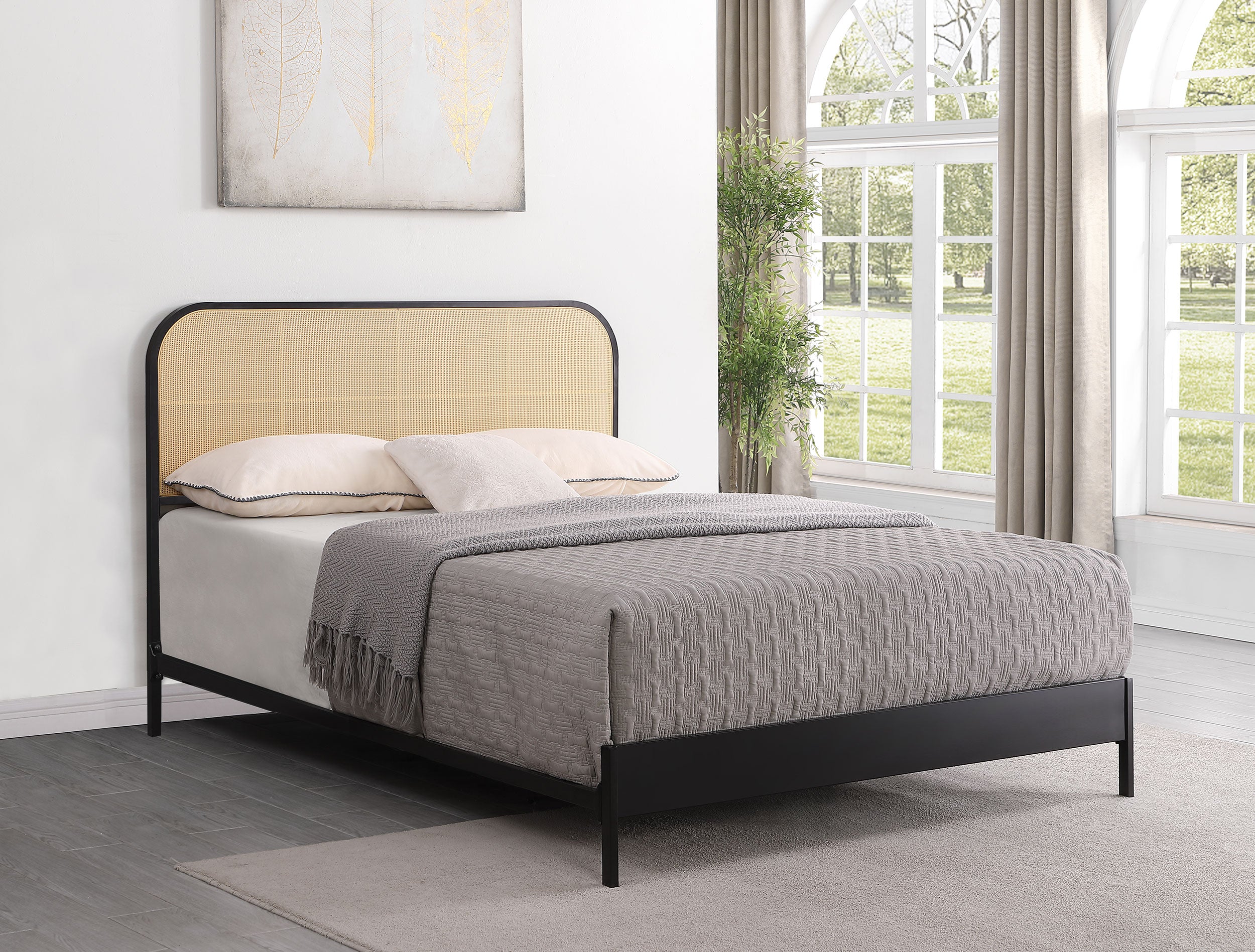 Amherst Radio Weave Rattan Metal Queen Bed Black-