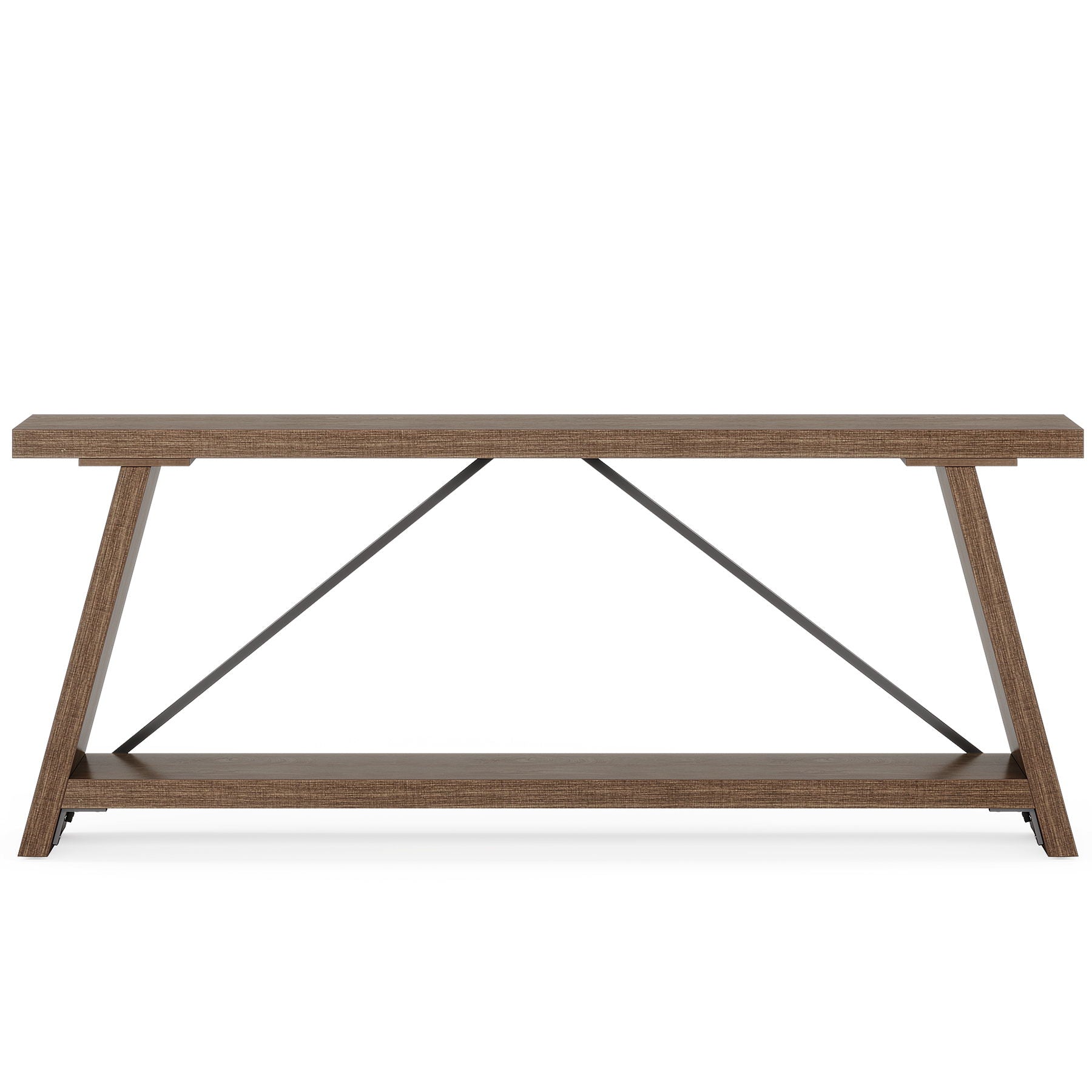 Console Table Extra Long Sofa Table With 2 Tier Shelves For Living Room Foyer - Natural / Light Brown