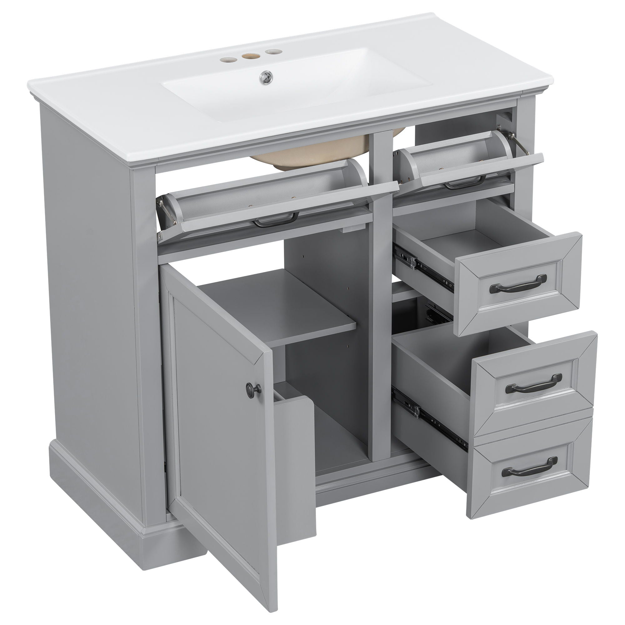 36" Bathroom Vanity With Sink, 2 Tip Out Drawers, Soft Close Hinges